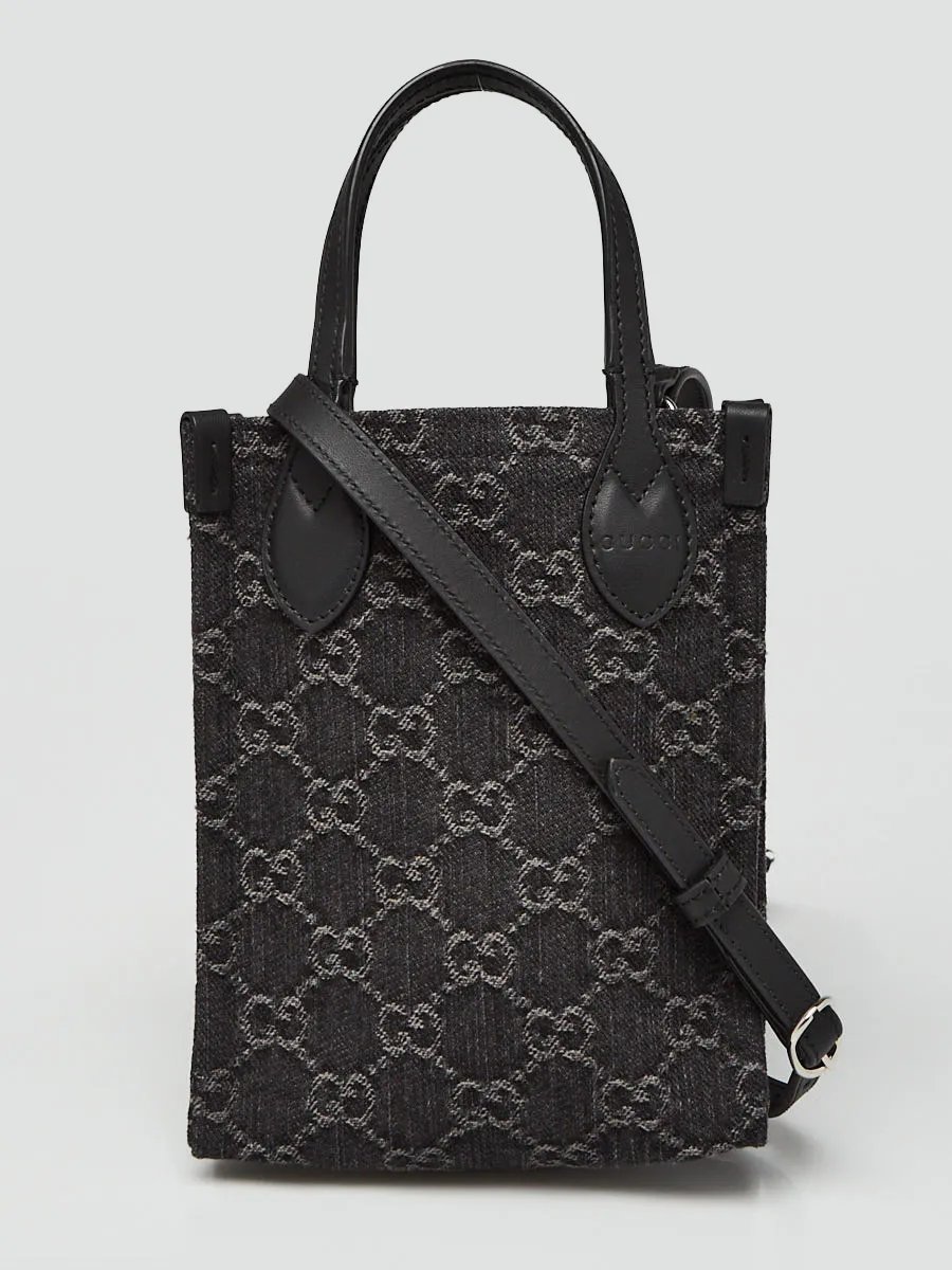 Gucci Black GG Denim/Leather Mini Interlocking Tote Crossbody Bag