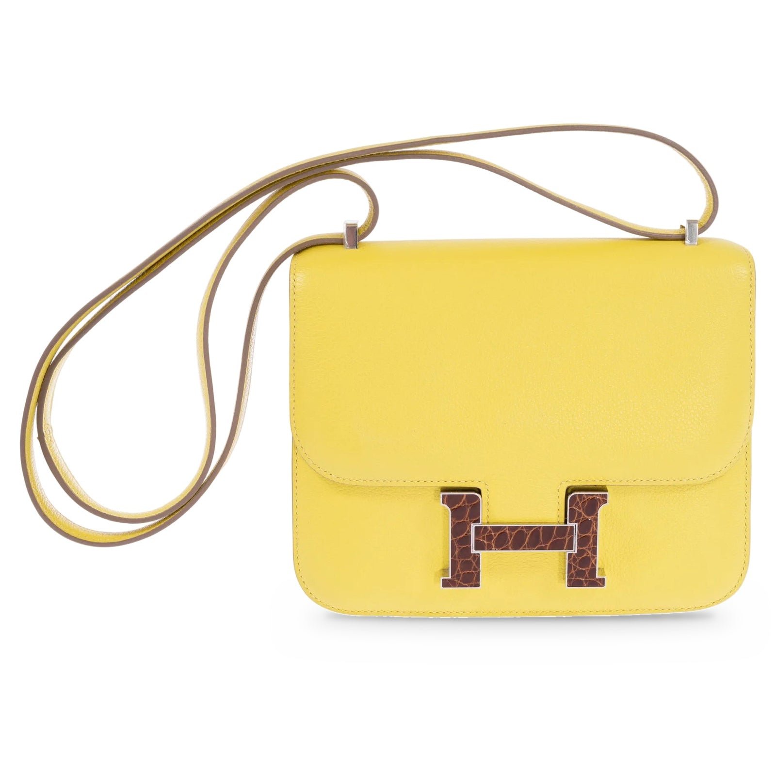 Hermès Constance 18 Mini Lime Evergrain Miel Alligator Buckle Palladium Hardware