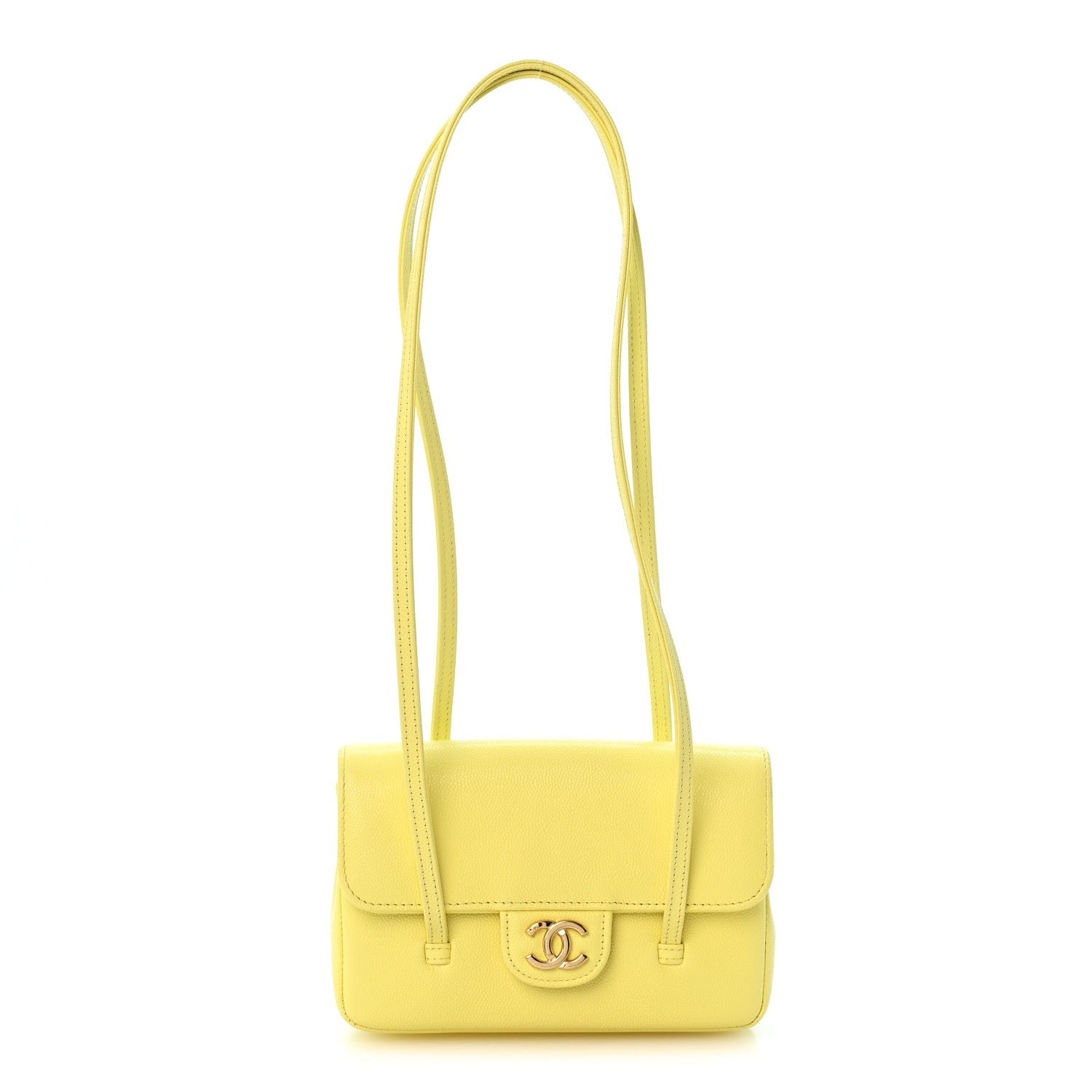 Chanel Shiny Caviar Mini Preppy Coco Shoulder Bag Light Yellow