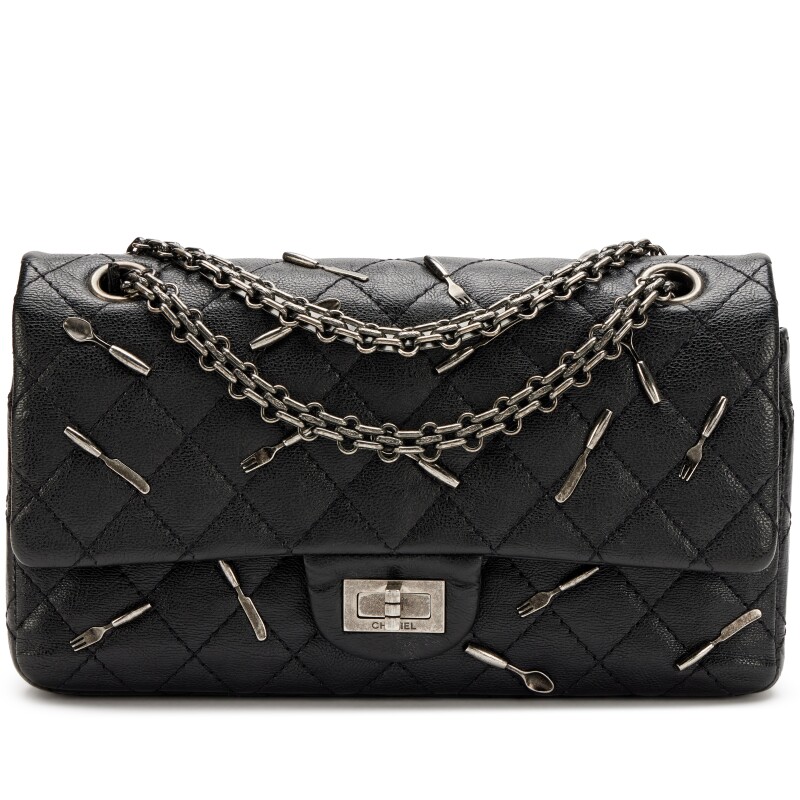 Black Quilted Calfskin Utensil Charms Brasserie 2.55 Reissue 225 Flap Bag Ruthenium Hardware, 2015