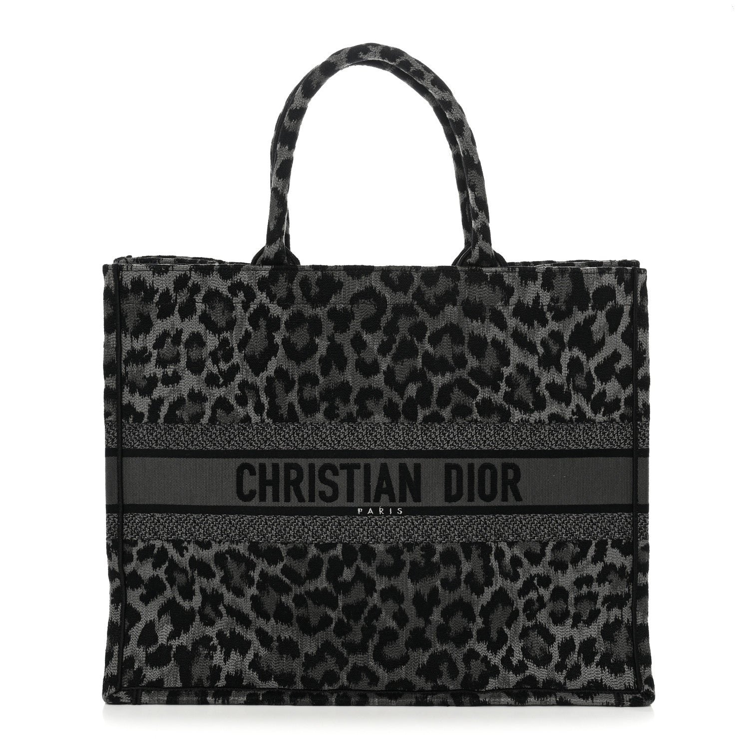 Christian Dior Canvas Mizza Embroidered Large Leopard Book Tote Grey