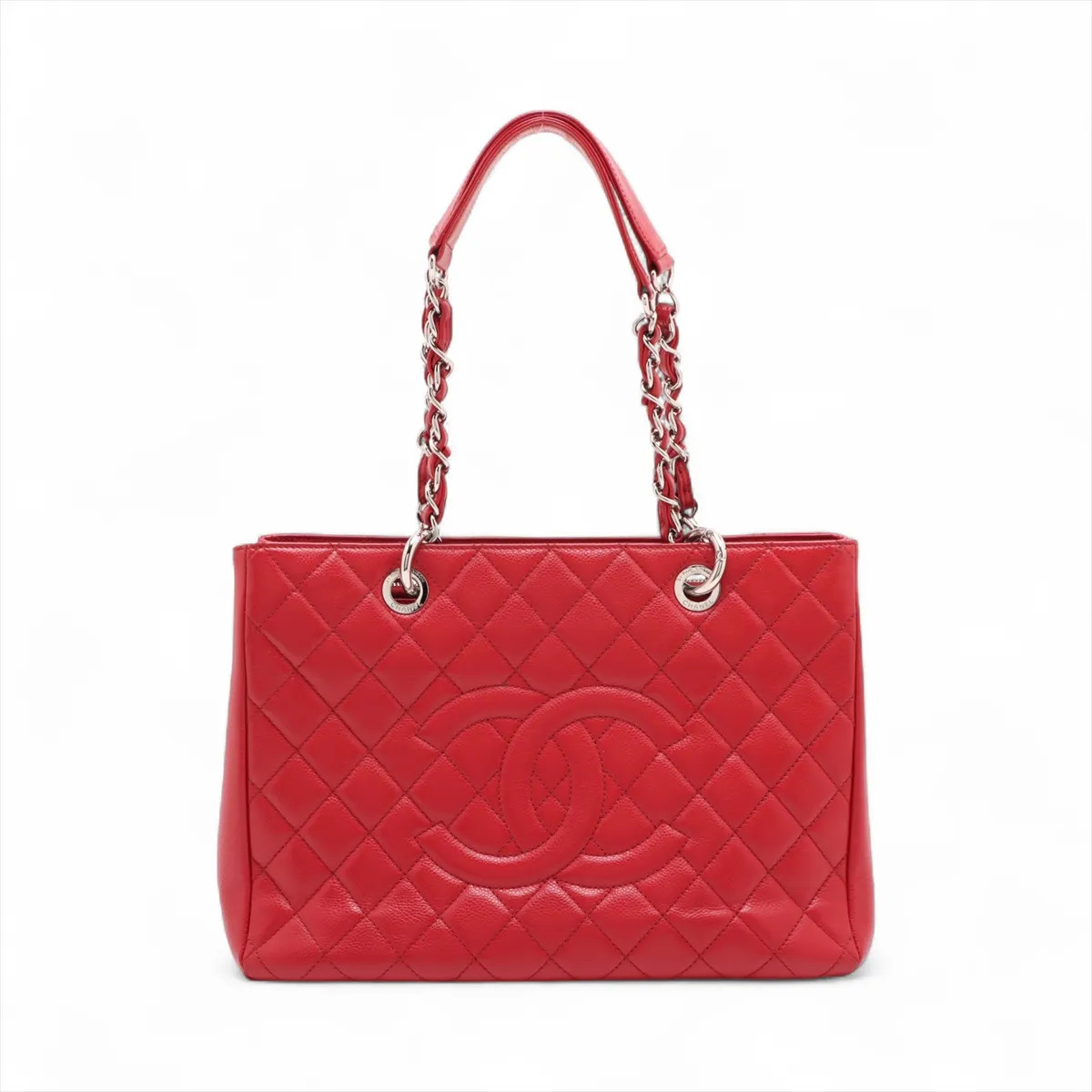 Chanel GST Caviar Skin Chain Tote Bag Red Silver Metal Fittings 17XXXXXX