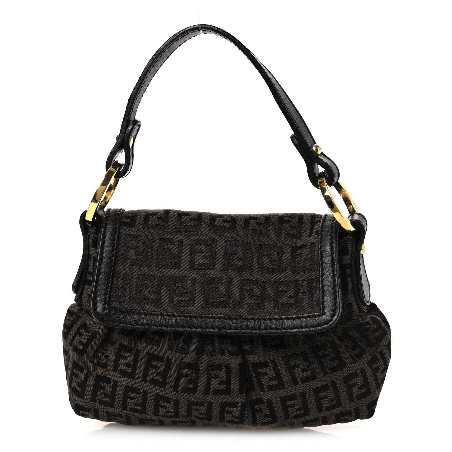 Fendi Zucchino Mini Chef Shoulder Bag Tobacco Moro Black
