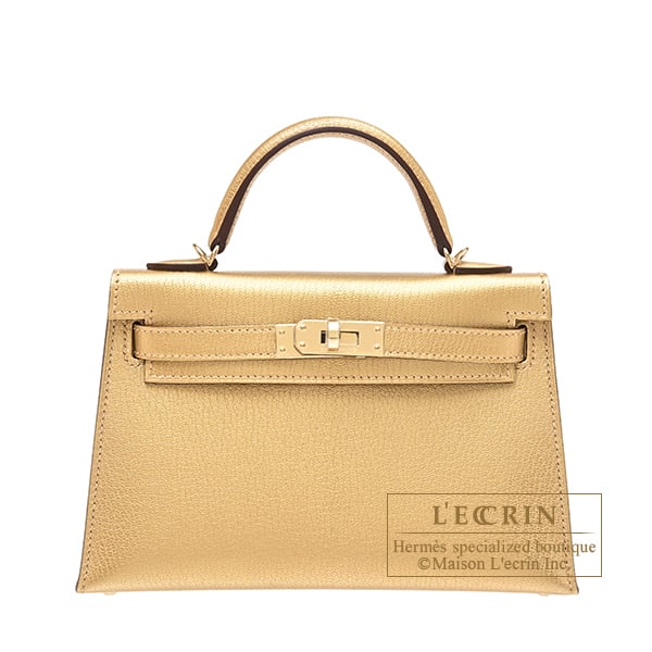 Hermes Kelly bag mini Sellier Dore Chevre chamkila goatskin Champagne gold hardware