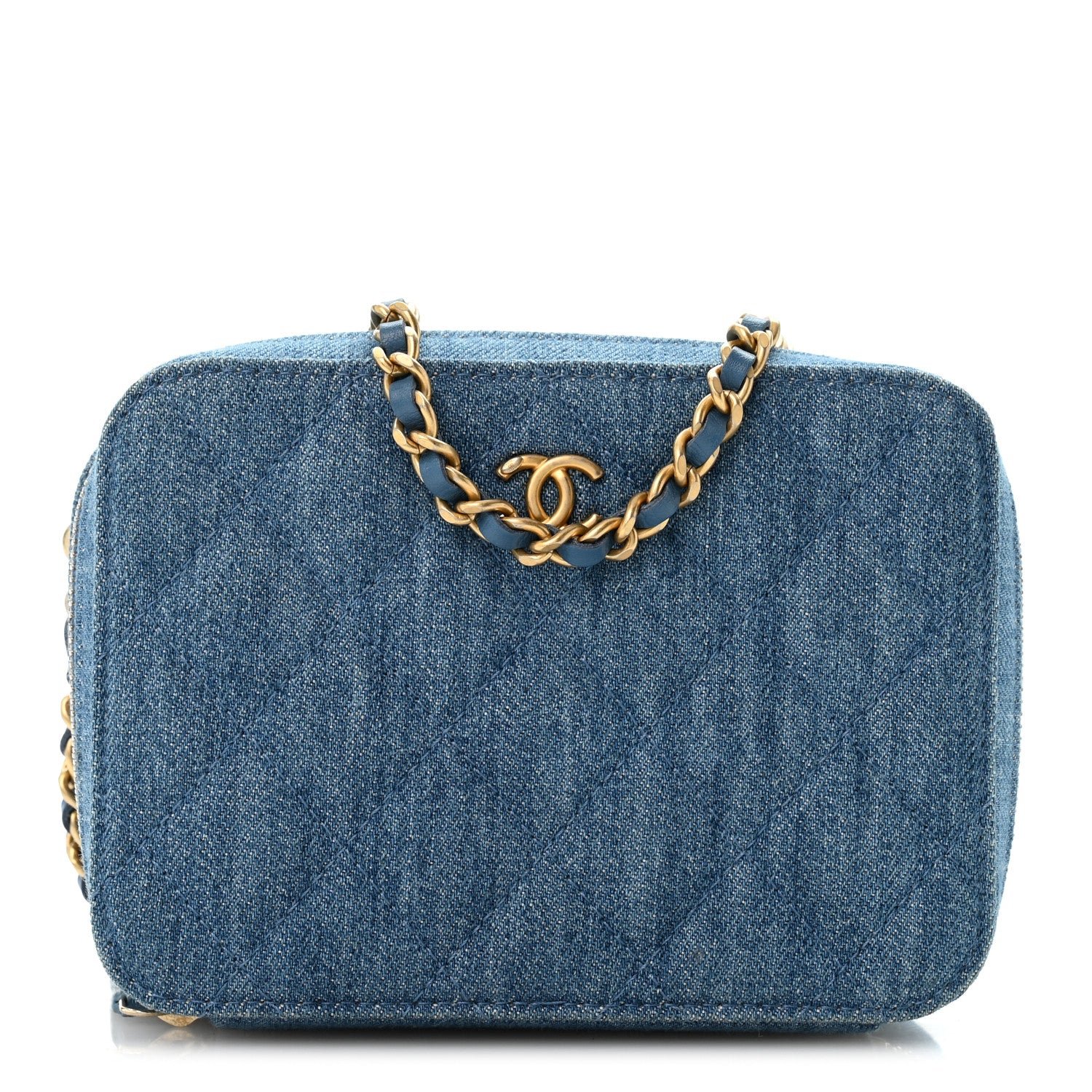 Chanel Denim Quilted CC Pearl Crush Camera Case Blue