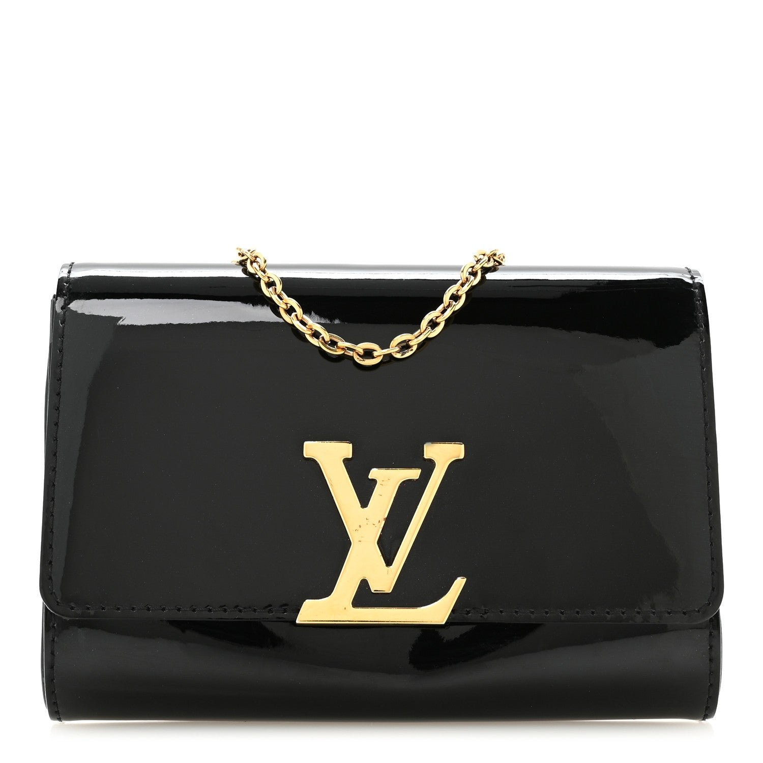 Louis Vuitton Patent Louise PM Chain Clutch Black