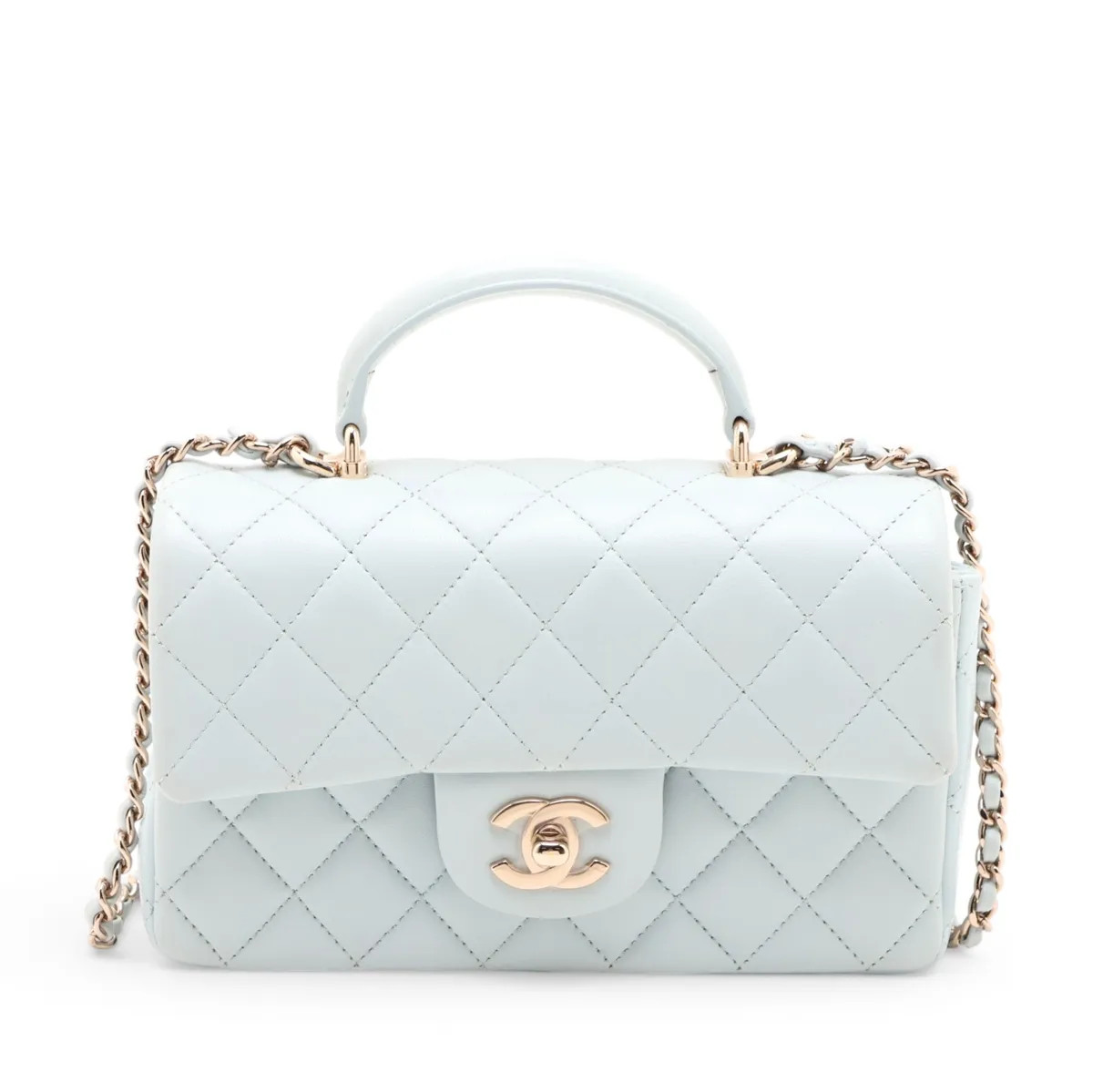 Chanel Matelasse Lambskin 2 Way Handbag Blue Gold Metal Fittings random plate AS