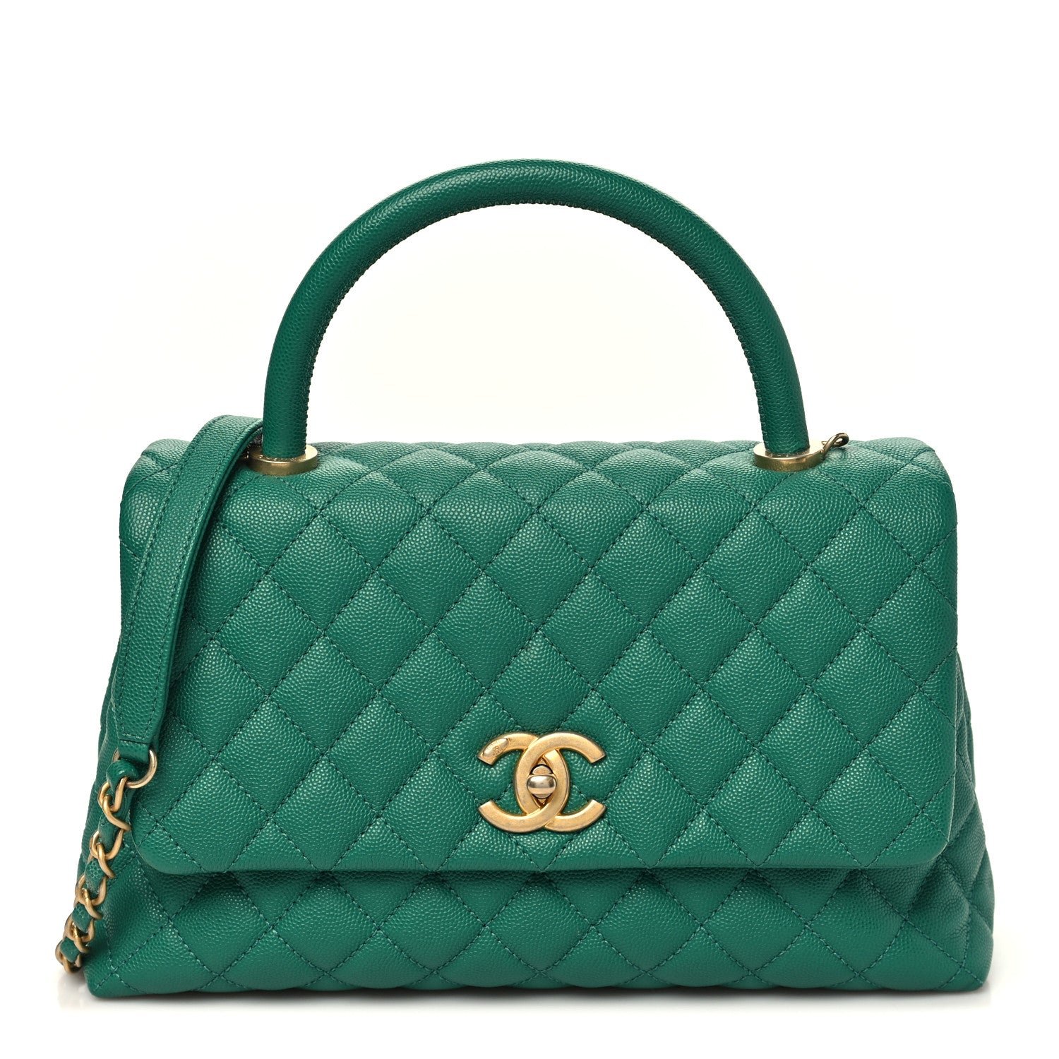 Chanel Caviar Quilted Small Coco Handle Flap Green