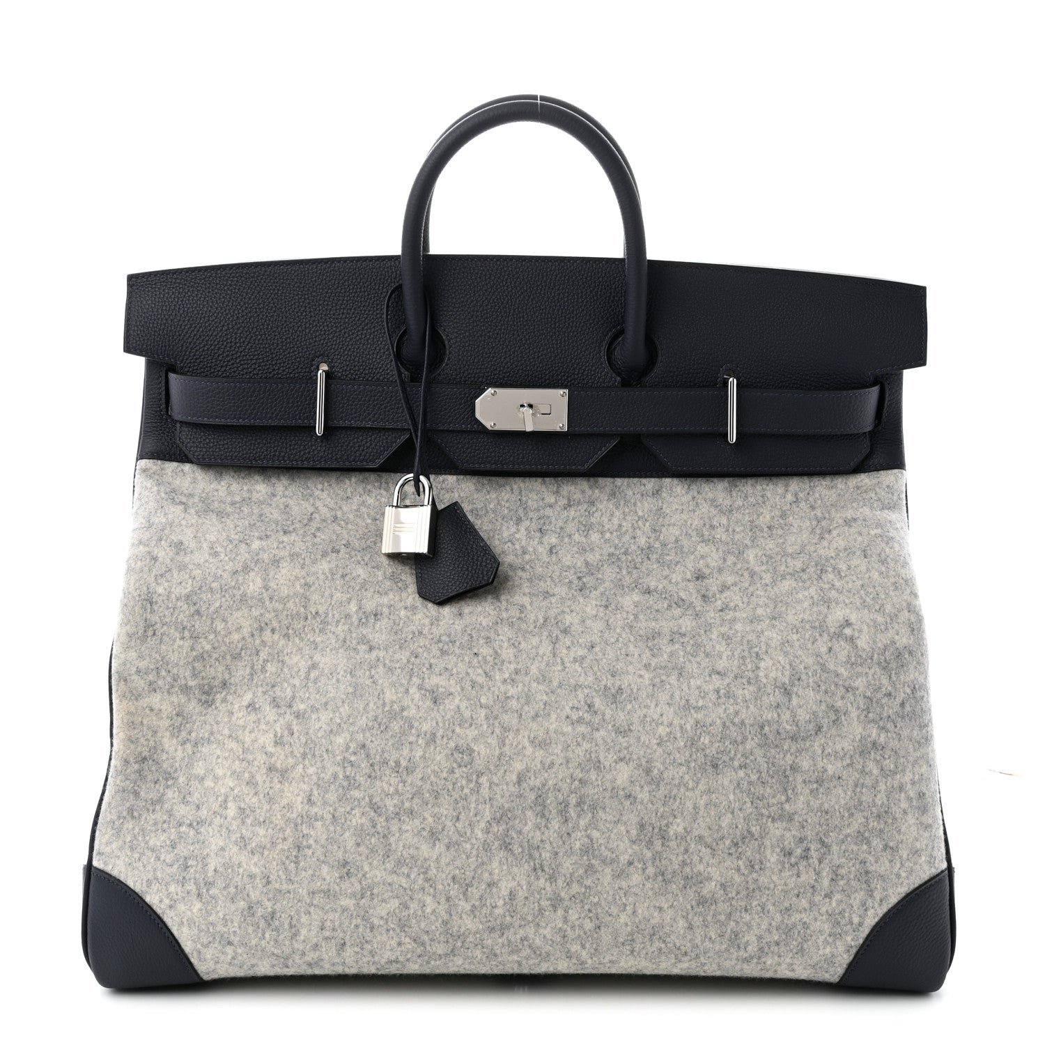 Hermes Togo Todoo Feutre HAC Birkin 50 Gris Clair Bleu Nuit