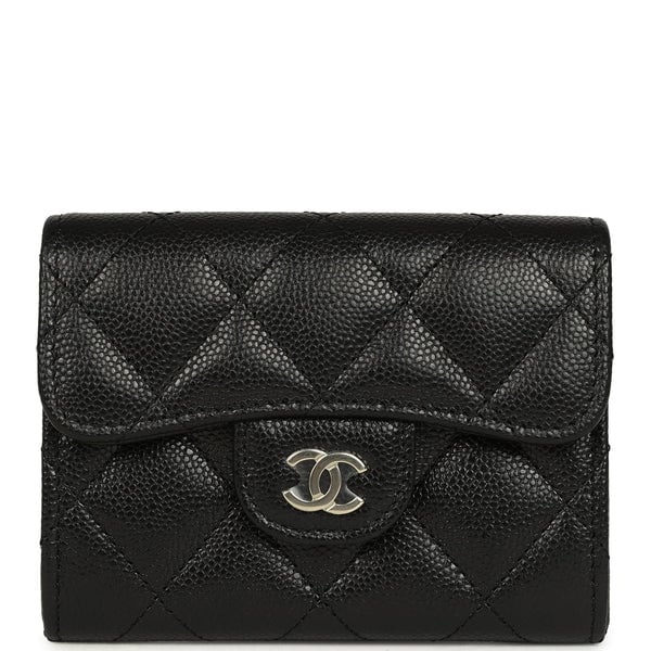 Chanel Classic Card Holder Wallet Black Shiny Caviar Light Gold Hardware