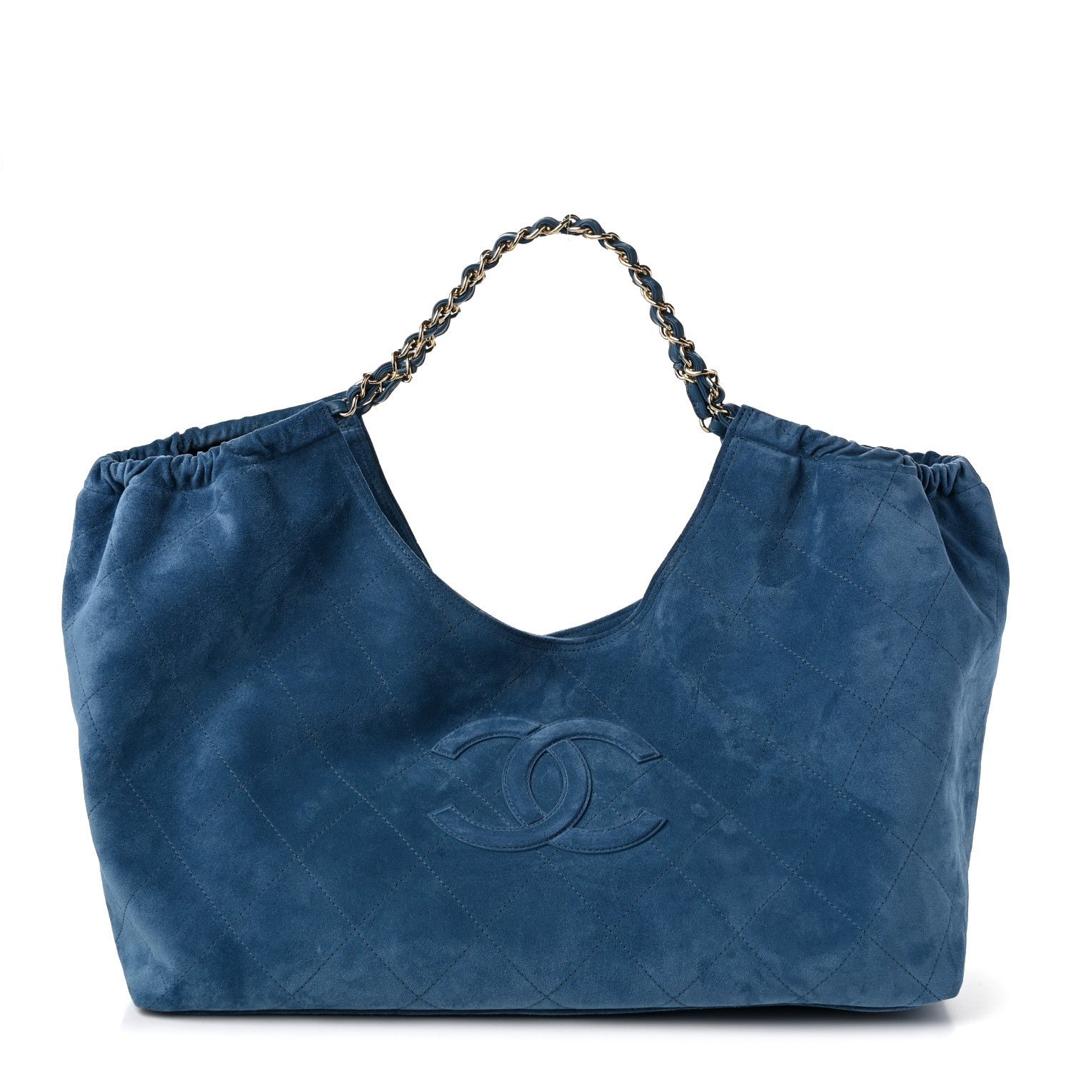 Chanel Suede Quilted Neo Cabas Small Shopping Tote Blue