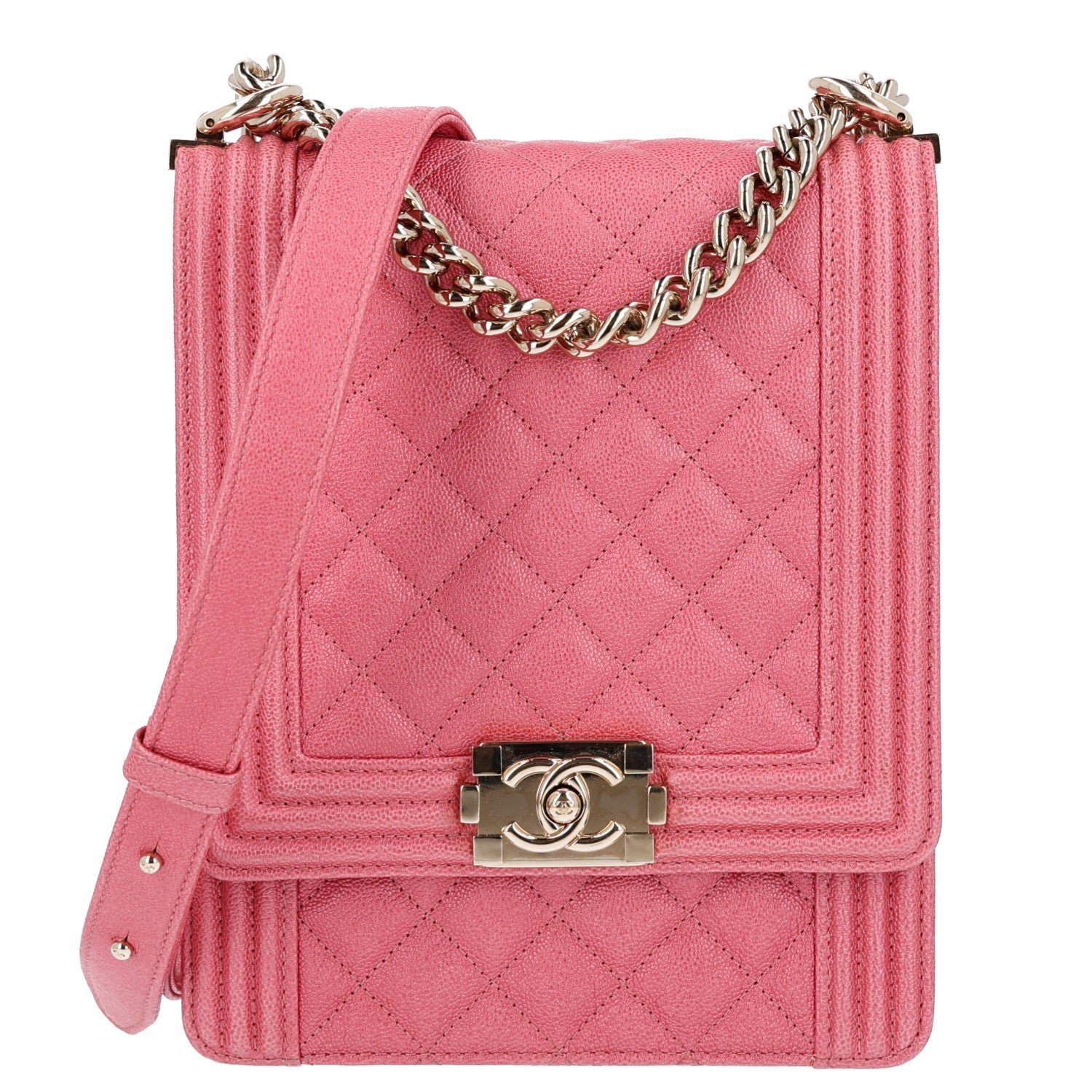 Chanel Iridescent Caviar Quilted North South Boy Flap Pink