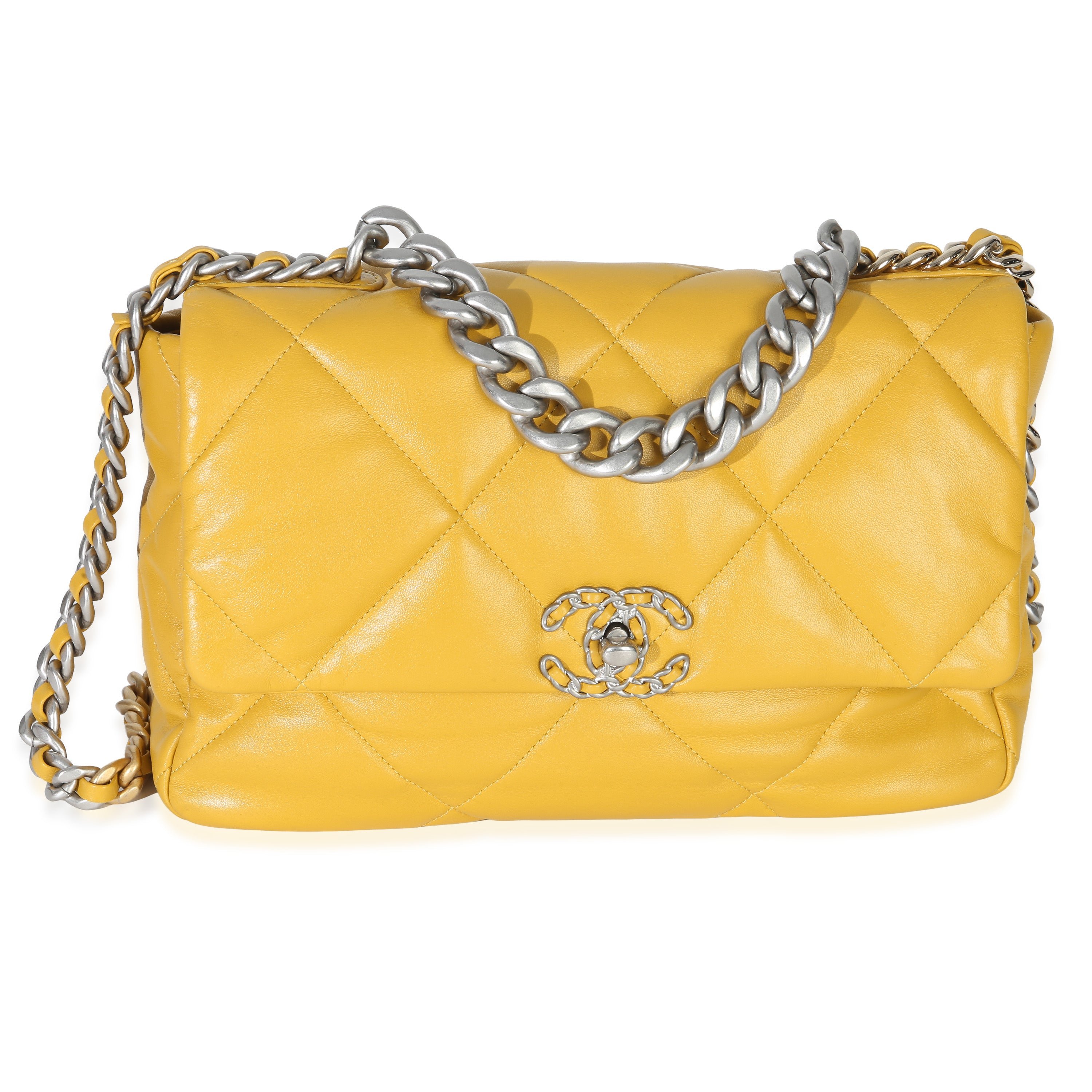 Yellow Quilted Lambskin Large Chanel 19 Flap Bag