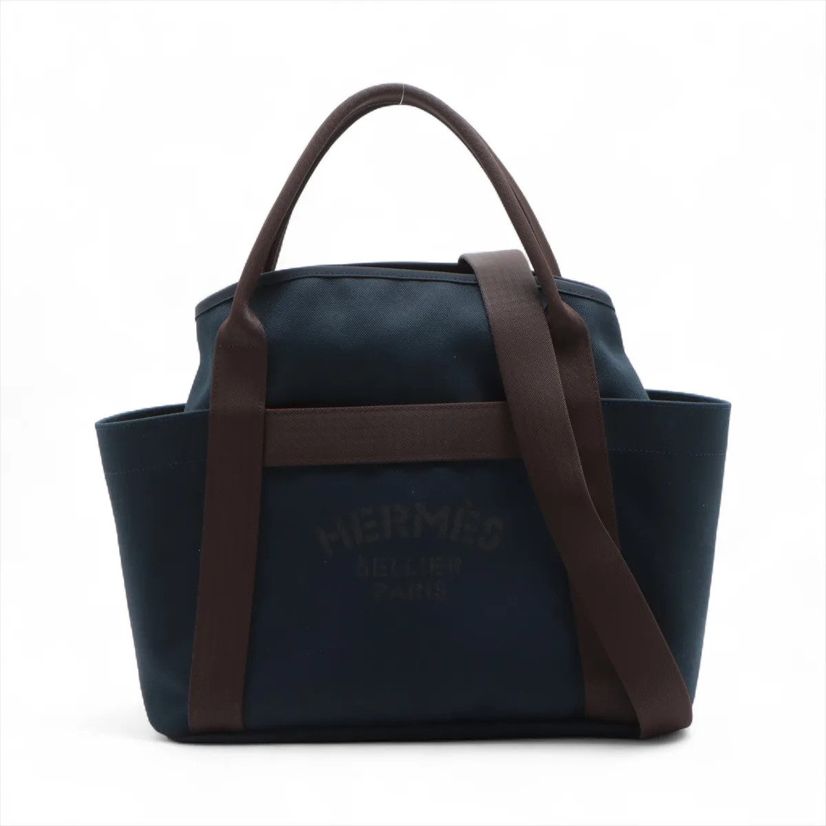 Hermès Sac de pansage Groom canvas Navy Blue Silver Metal Fittings