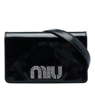 Miu Miu Patent Crystal Embellished Logo Wallet On Chain