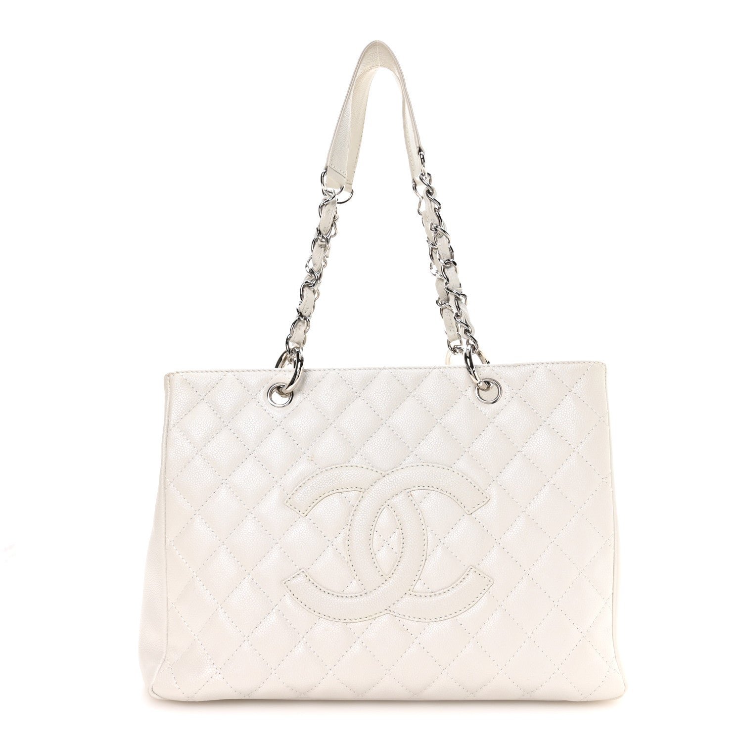 Chanel Caviar Quilted Grand Shopping Tote GST White