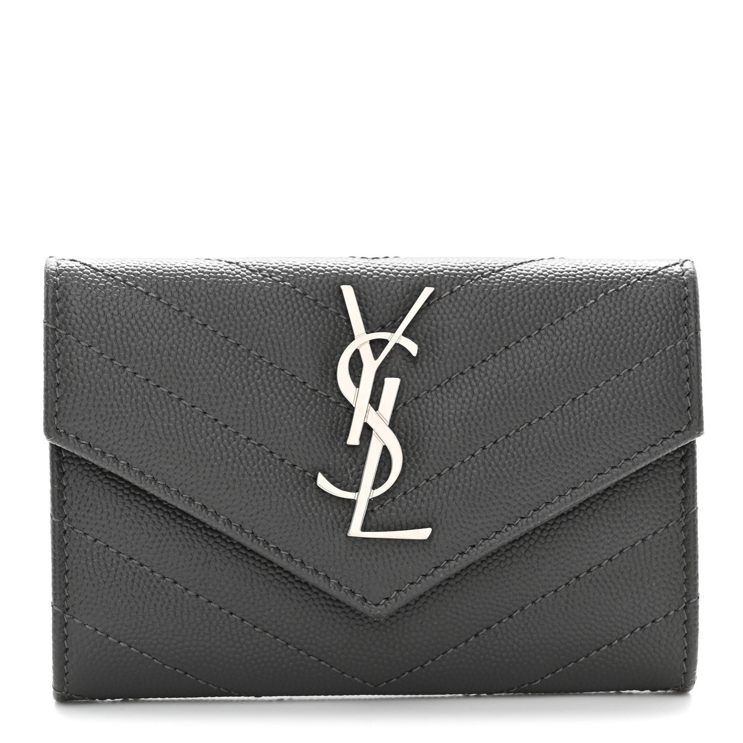 Saint Laurent Grain De Poudre Matelasse Chevron Small Monogram Envelope Wallet Storm