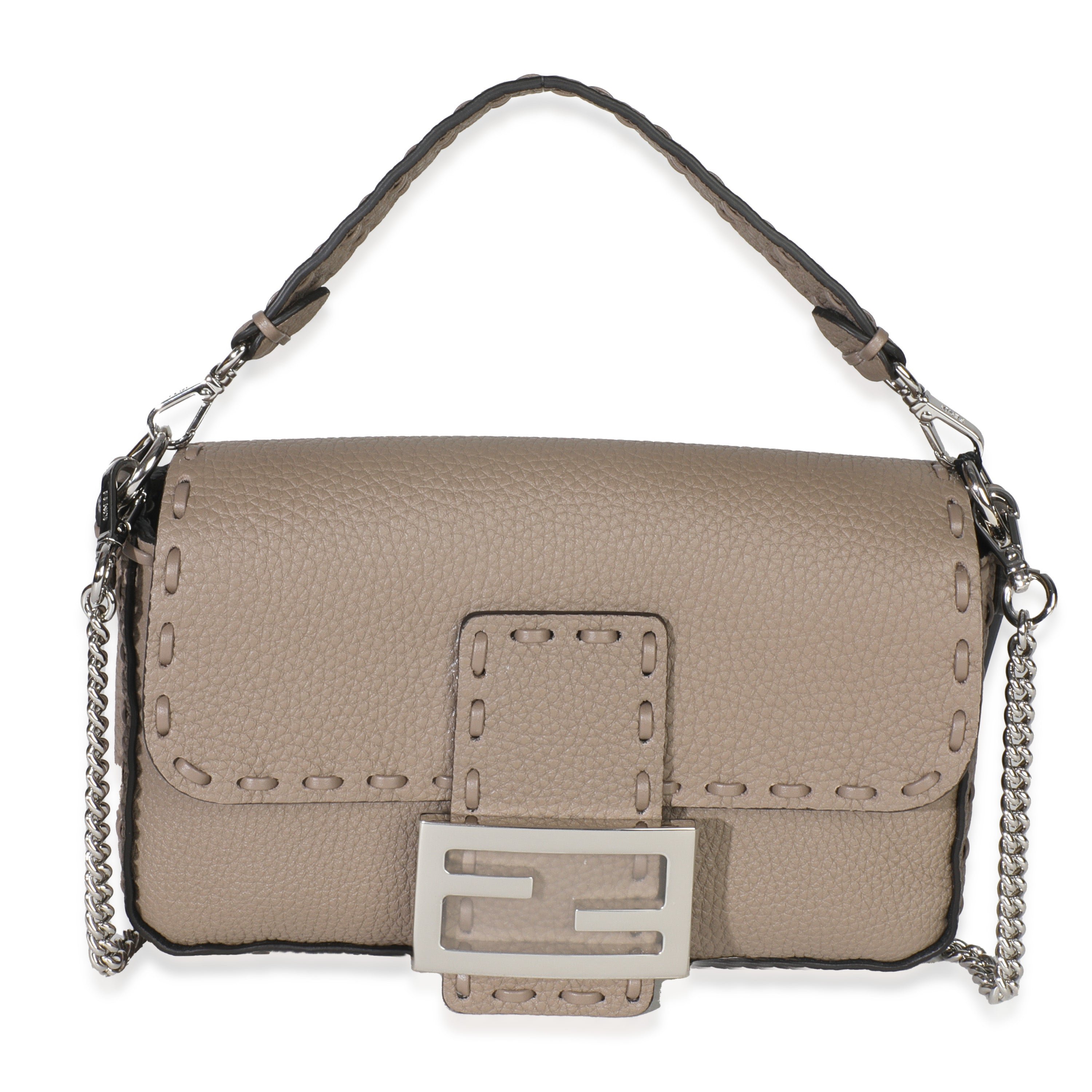 Fendi Dove Gray Cuoio Romano Calfskin Mini Selleria Baguette Bag