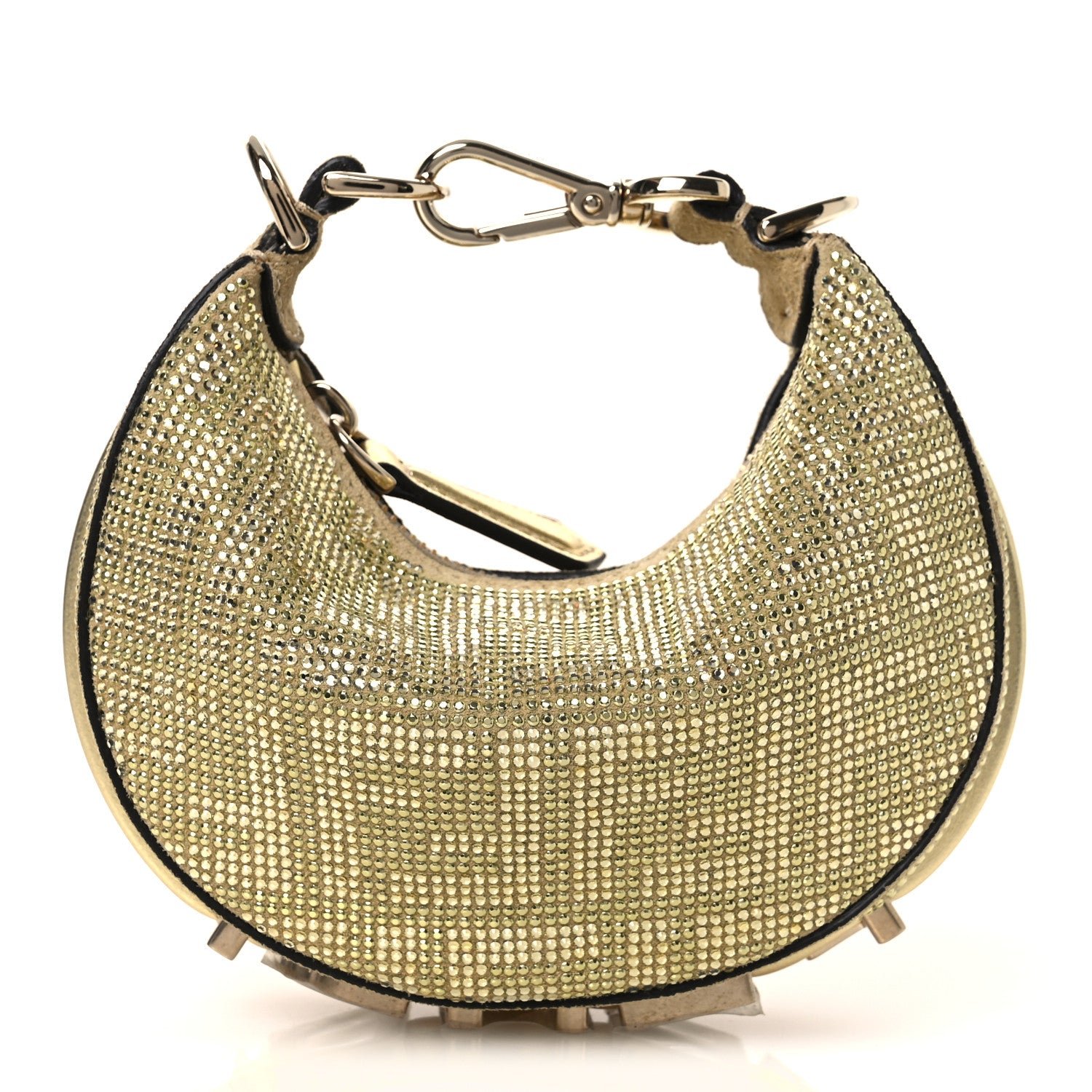 Fendi Crystal Vitello Laminato Suede FF Nano Fendigraphy Hobo Bag Platino