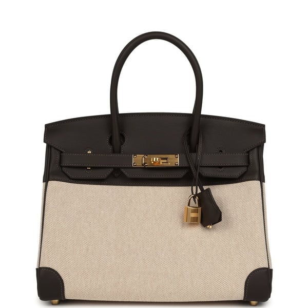 Hermes Birkin 30 Ecru and Beige Toile H Canvas, Bai Brun Swift Gold Hardware