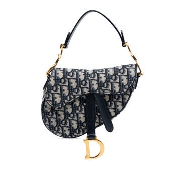 Calf Leather Mini Oblique Canvas Saddle Bag