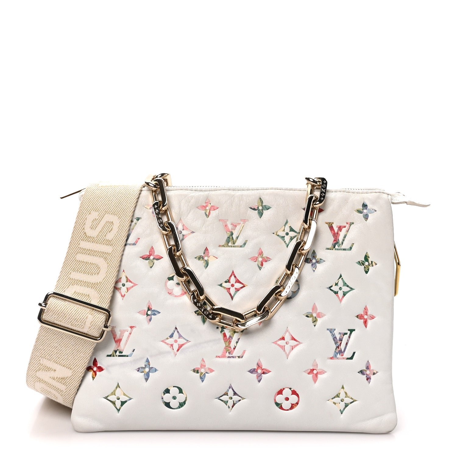 Louis Vuitton Lambskin Embossed Monogram LV Garden Coussin PM Cream
