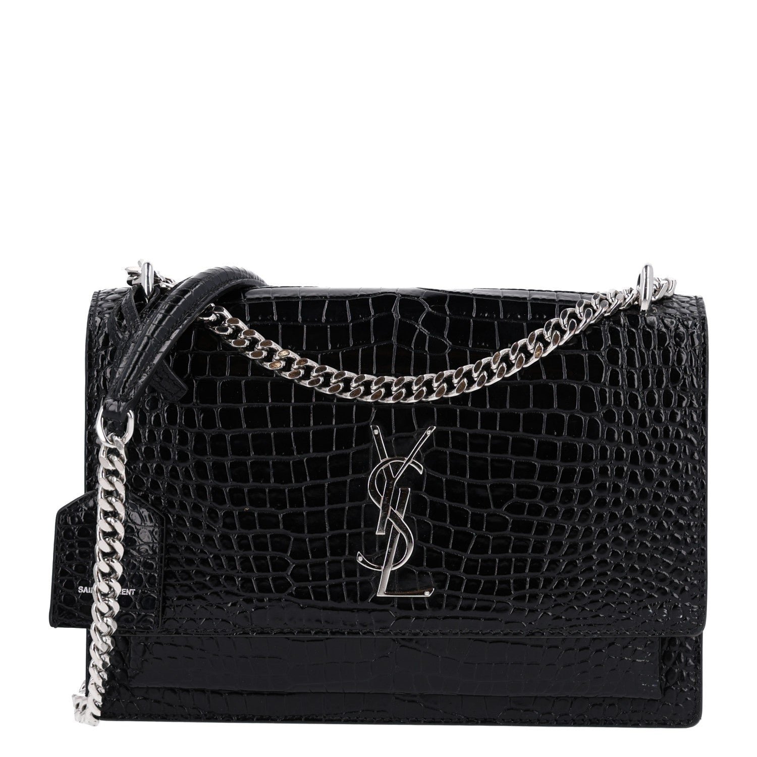 Saint Laurent Calfskin Crocodile Embossed Medium Monogram Sunset Black