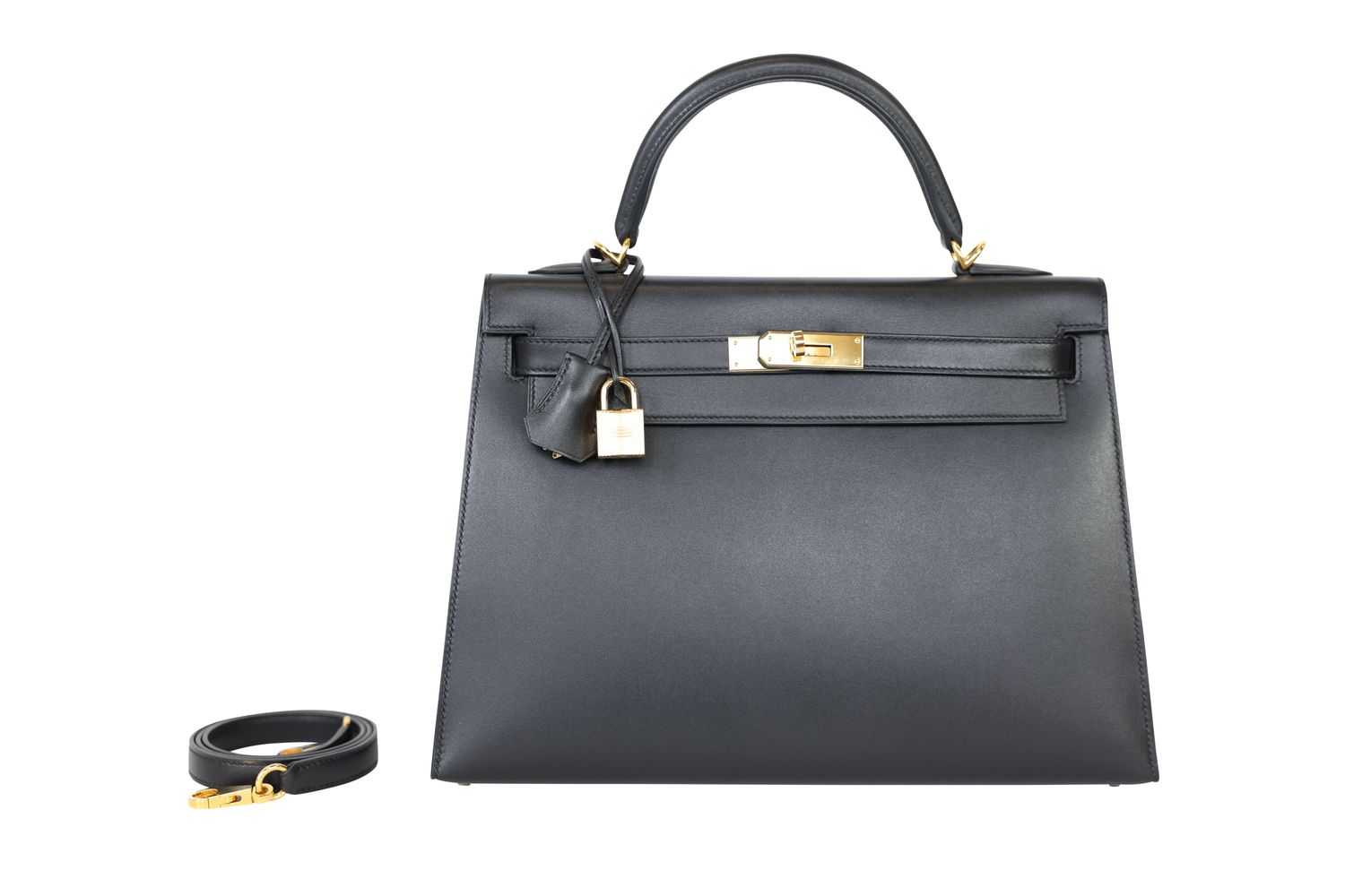 Hermes Hermes Kelly 32 Handbag, Black Tadelakt Leather and Gold Hardware, U 2022 Stamp, Preowned in Box WA001