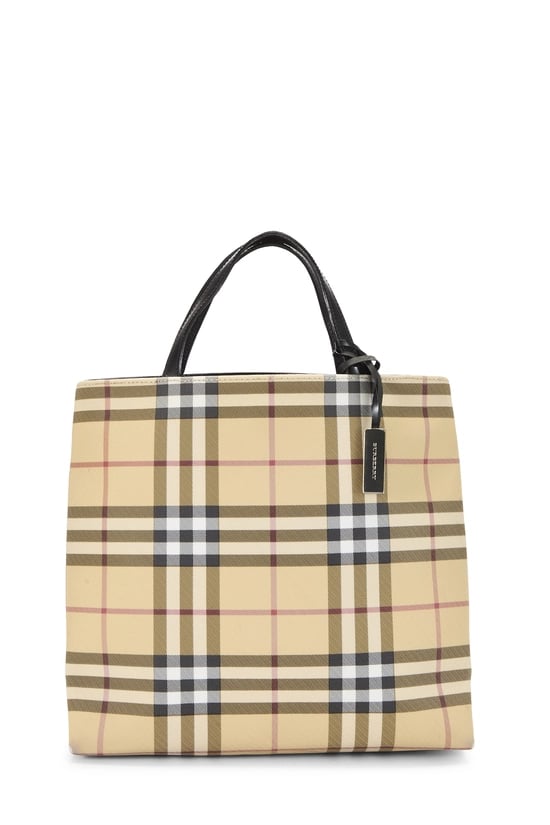 Beige Vinyl House Check Shopping Handbag Medium