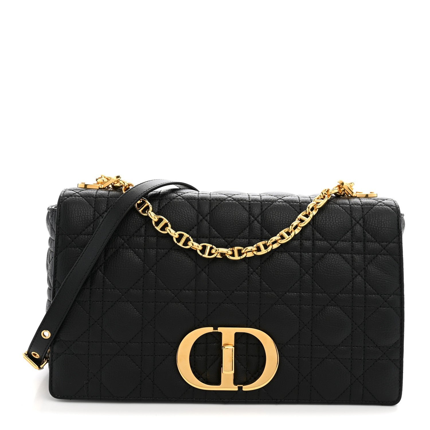 Christian Dior Grained Calfskin Cannage Large Caro Bag Black
