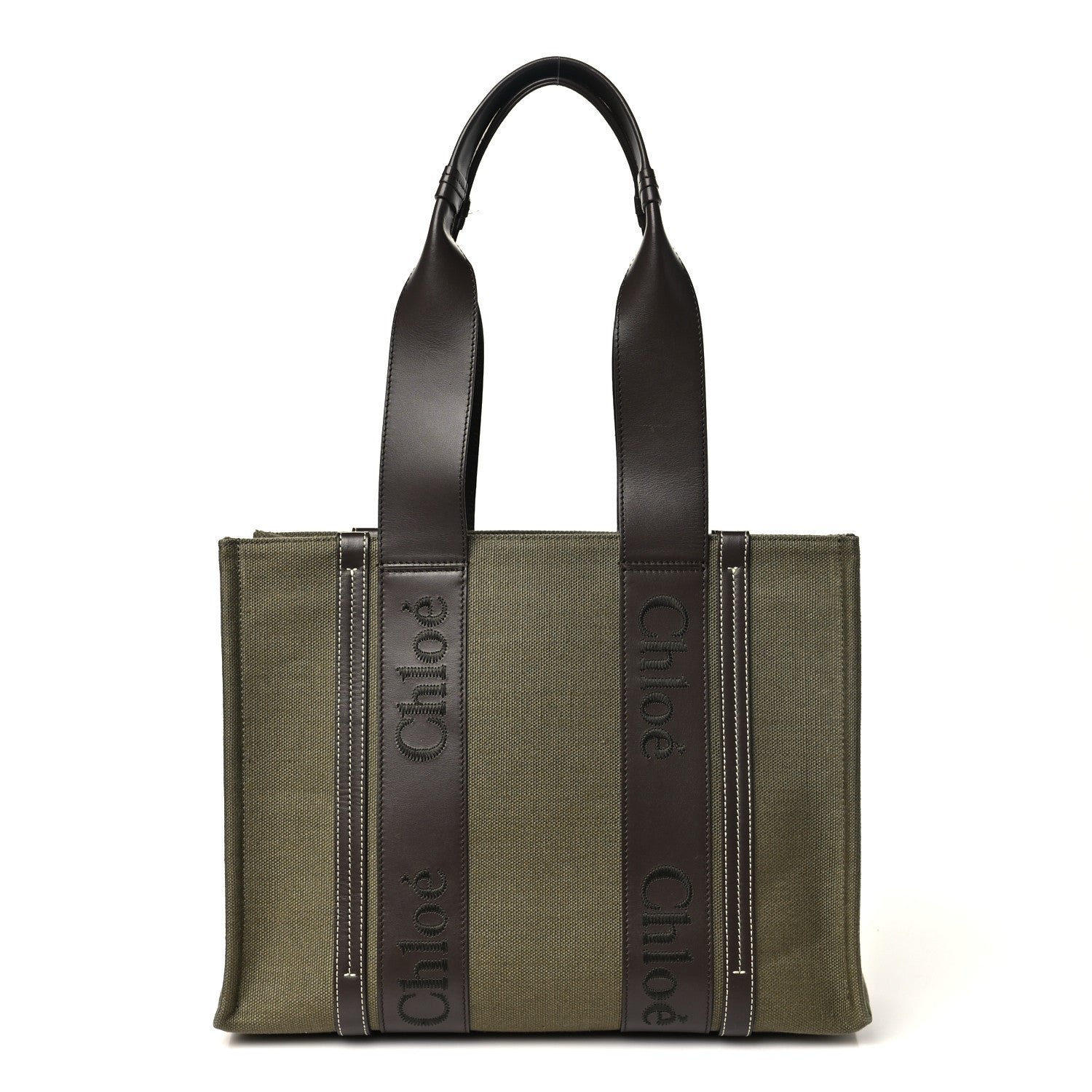 Chloe Linen Calfskin Medium Woody Tote Warm Green