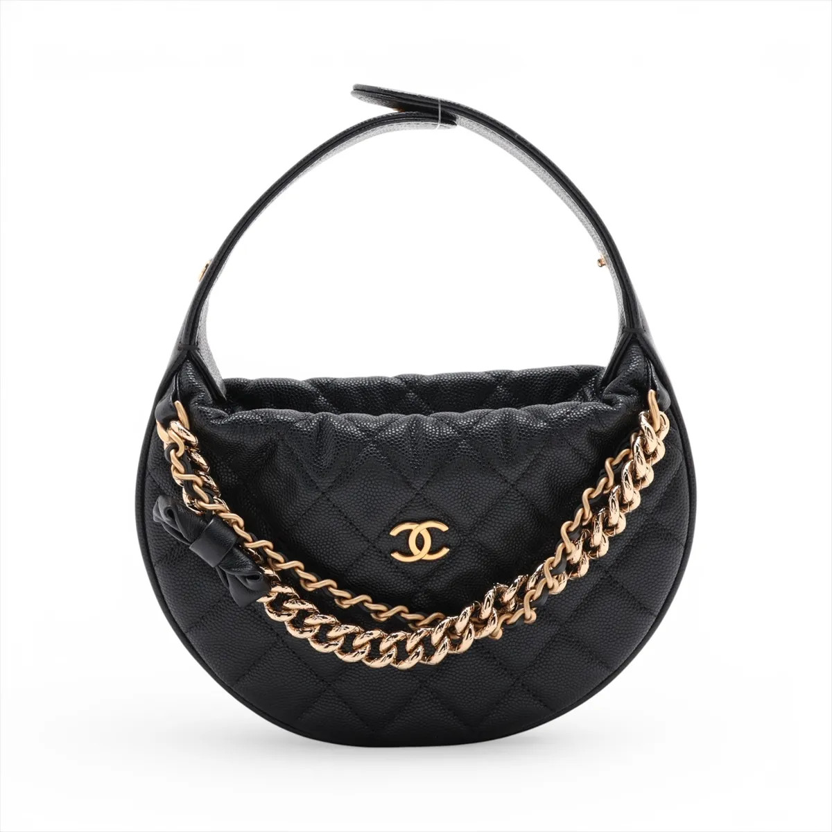 Chanel Matelasse Caviar Skin Hand bag Black Gold Metal Fittings random serial AP