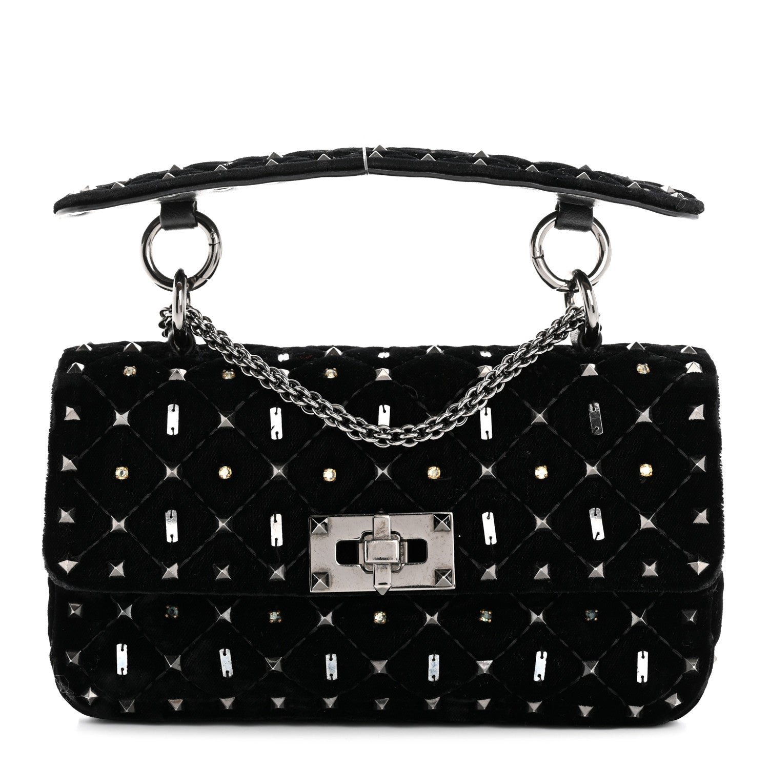 Valentino Garavani Velvet Small Rockstud Spike Embellished Shoulder Bag Black