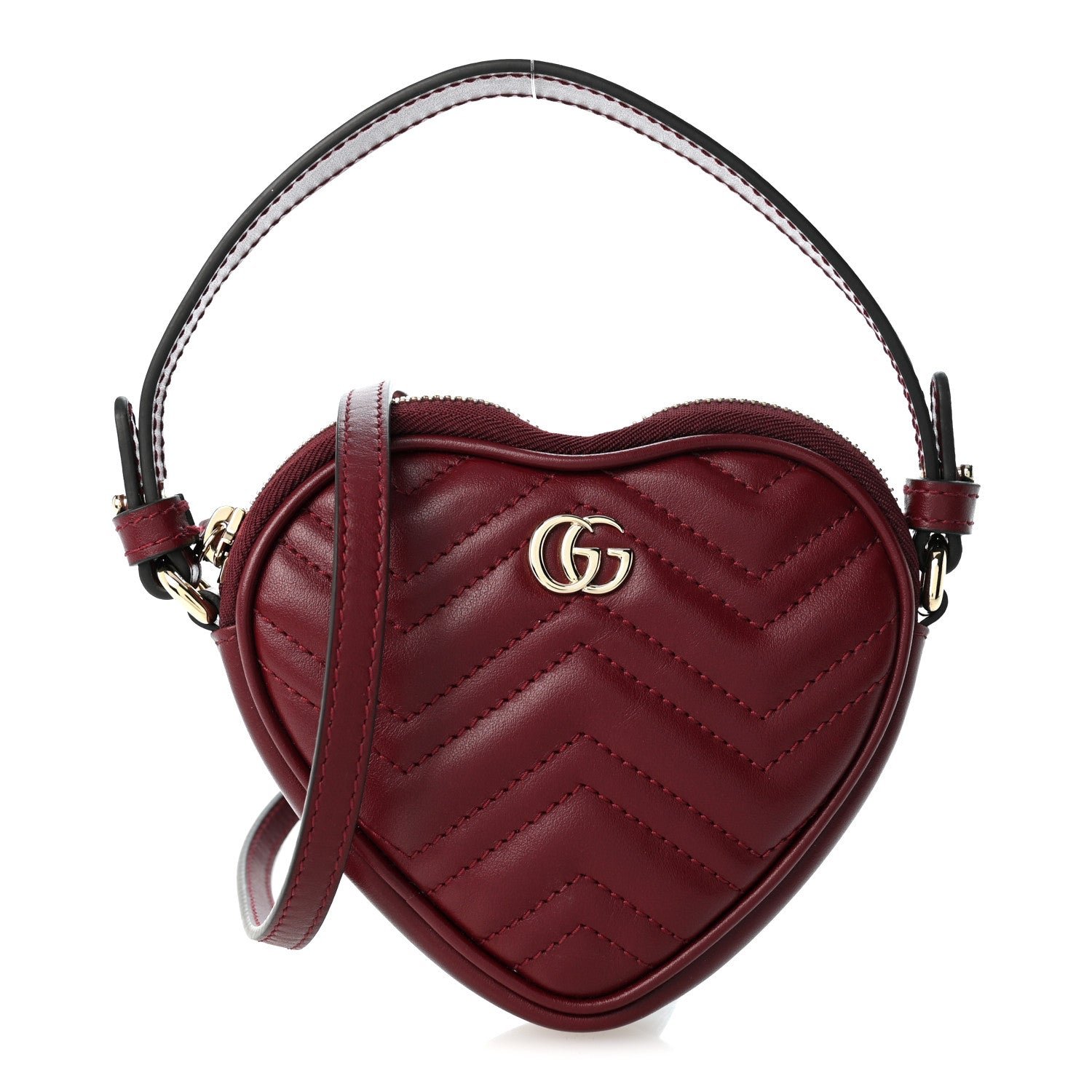 Gucci Calfskin Matelasse Diagonal Mini Interlocking G Heart Shoulder Bag Rosso Ancora