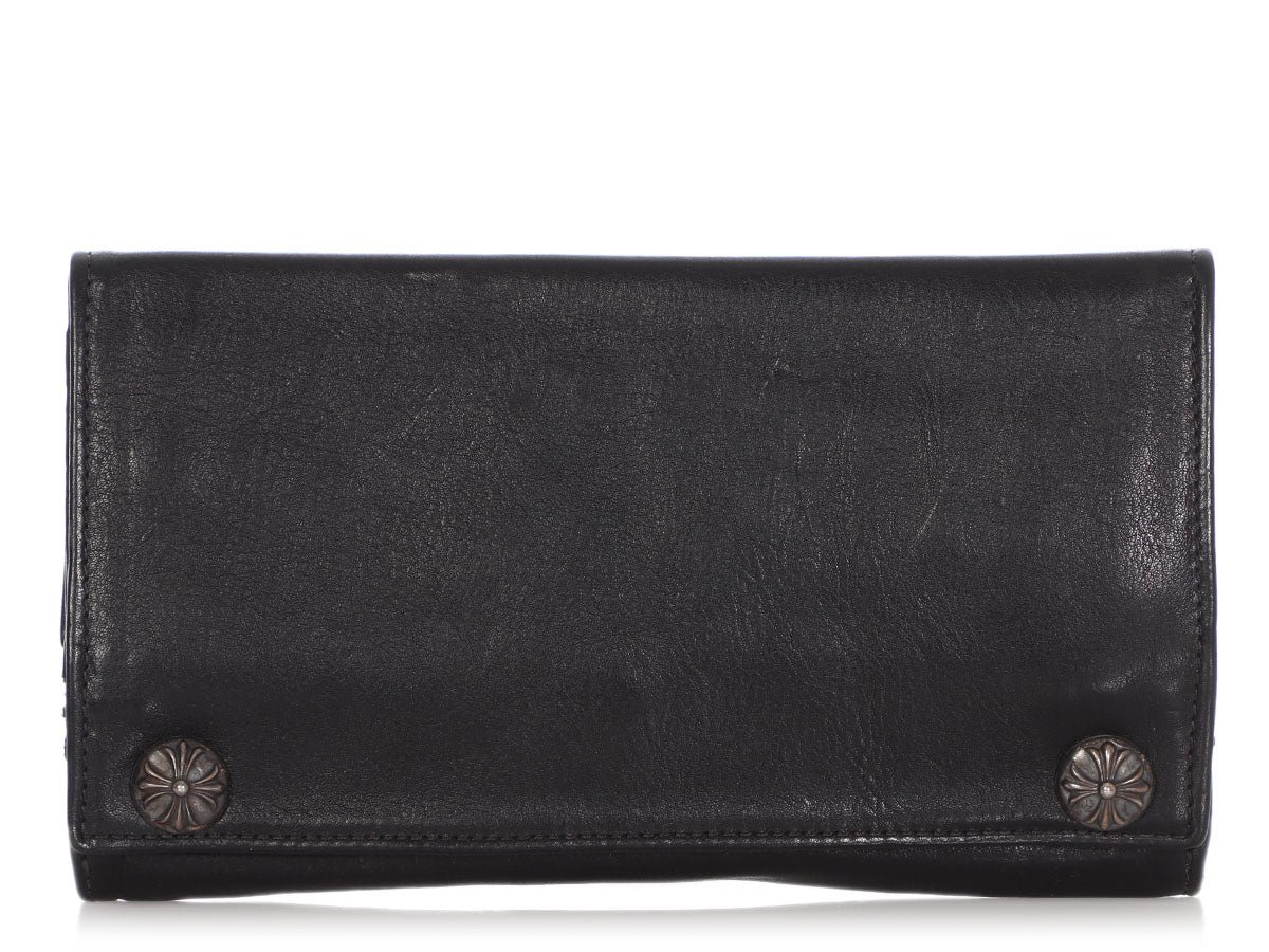 Chrome Hearts Chrome Hearts Long Cross Button Black Leather Wallet