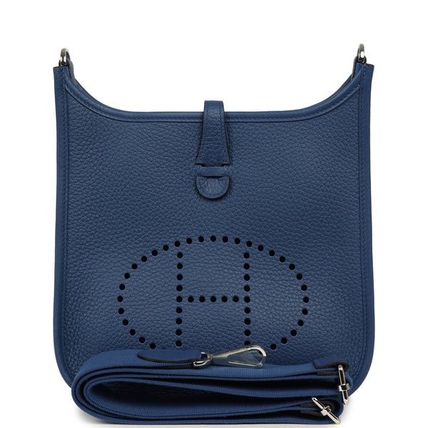 Hermes Evelyne 23 Bleu Tie Clemence Palladium Hardware