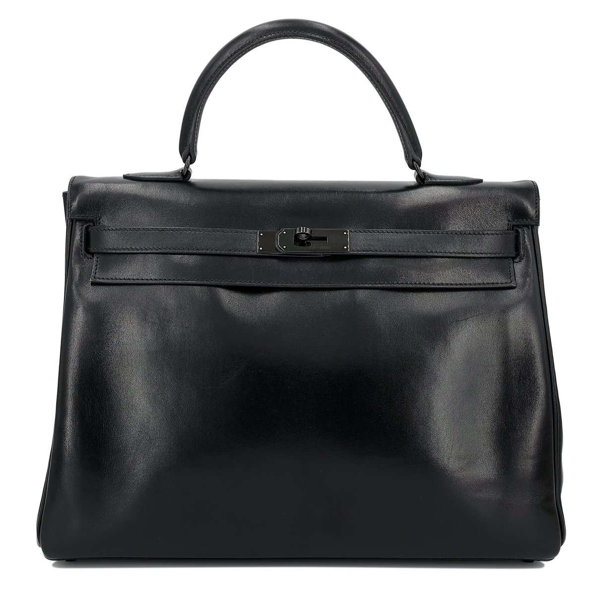 HERMÈS Limited Edition So Black Kelly 35 handbag in Black Box calfskin with Black hardware