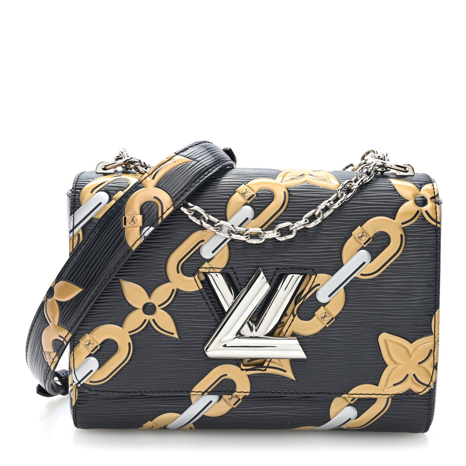 Louis Vuitton Epi Chain Flower Twist Shoulder Bag MM Black