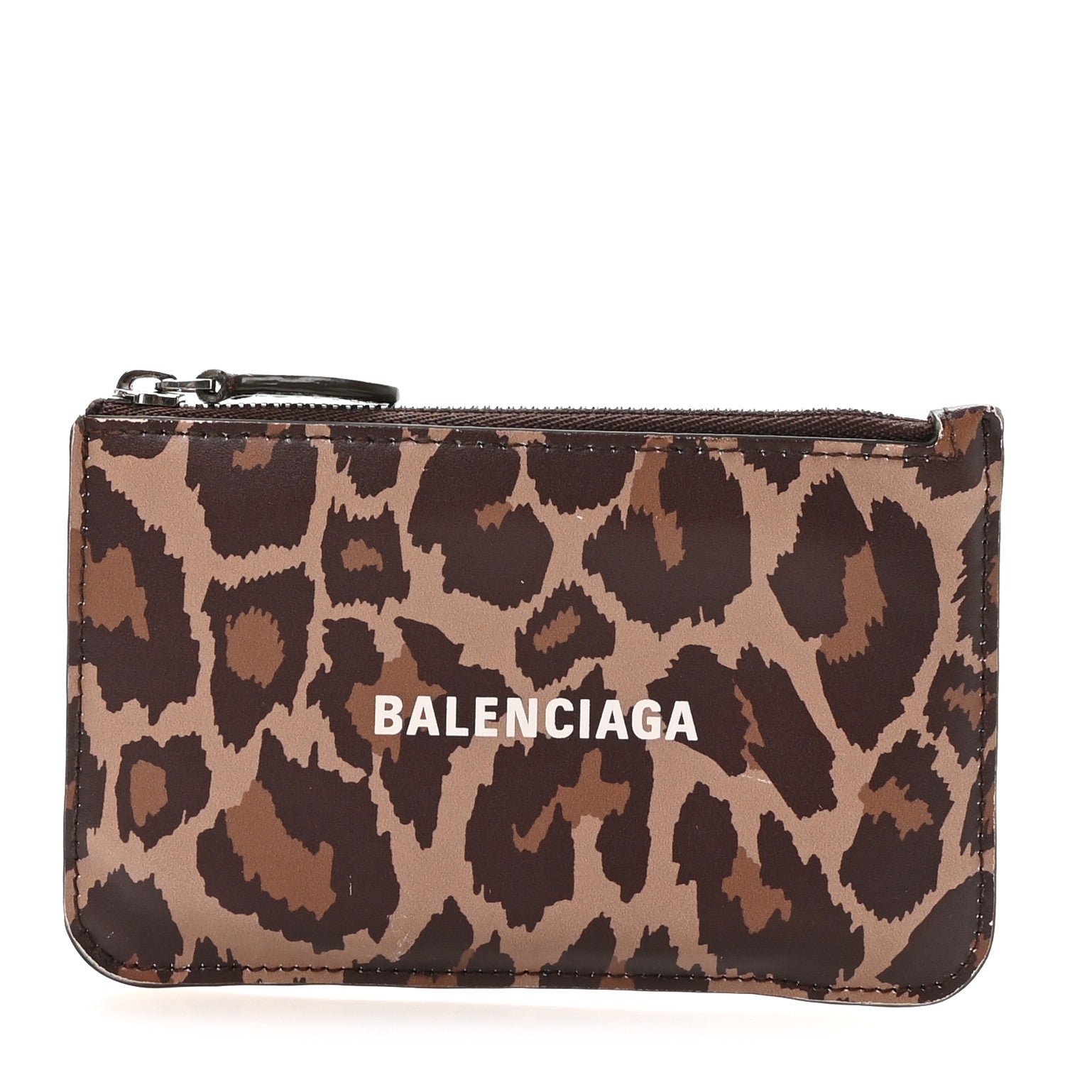 Balenciaga Balenciaga Calfskin Logo Leopard Print Cash Long Coin Card Holder Beige White