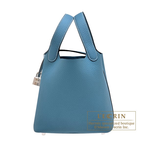 Hermes Picotin Lock bag 18/PM New blue jean Clemence leather Silver hardware