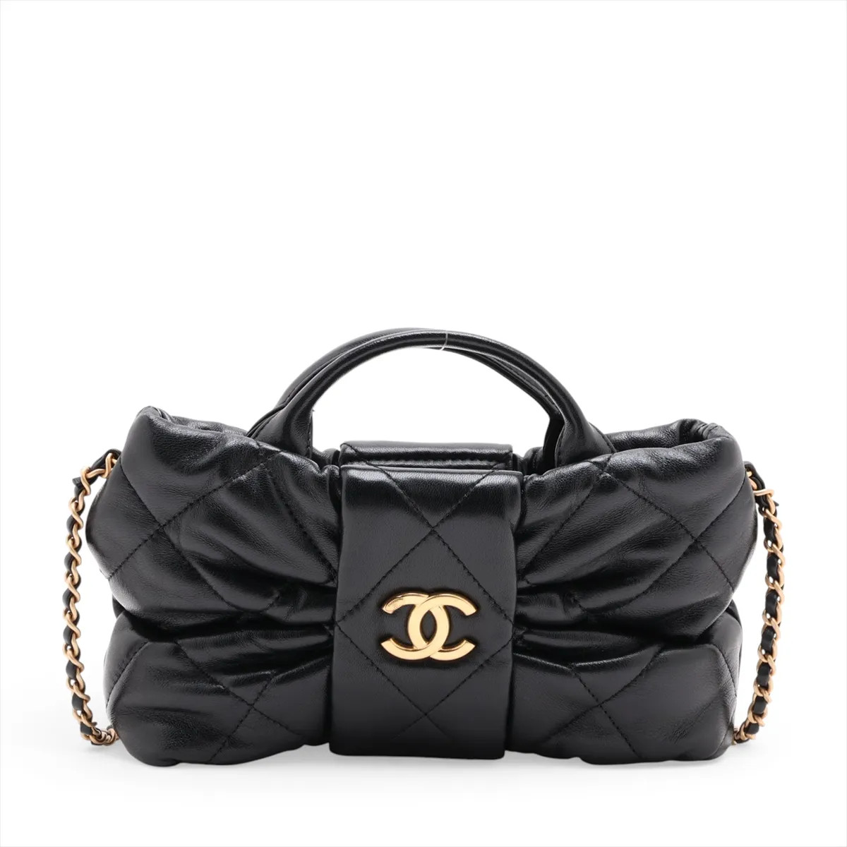 Chanel Matelasse Lambskin 2 Way Shoulder Bag Black Gold Metal Fittings random pl