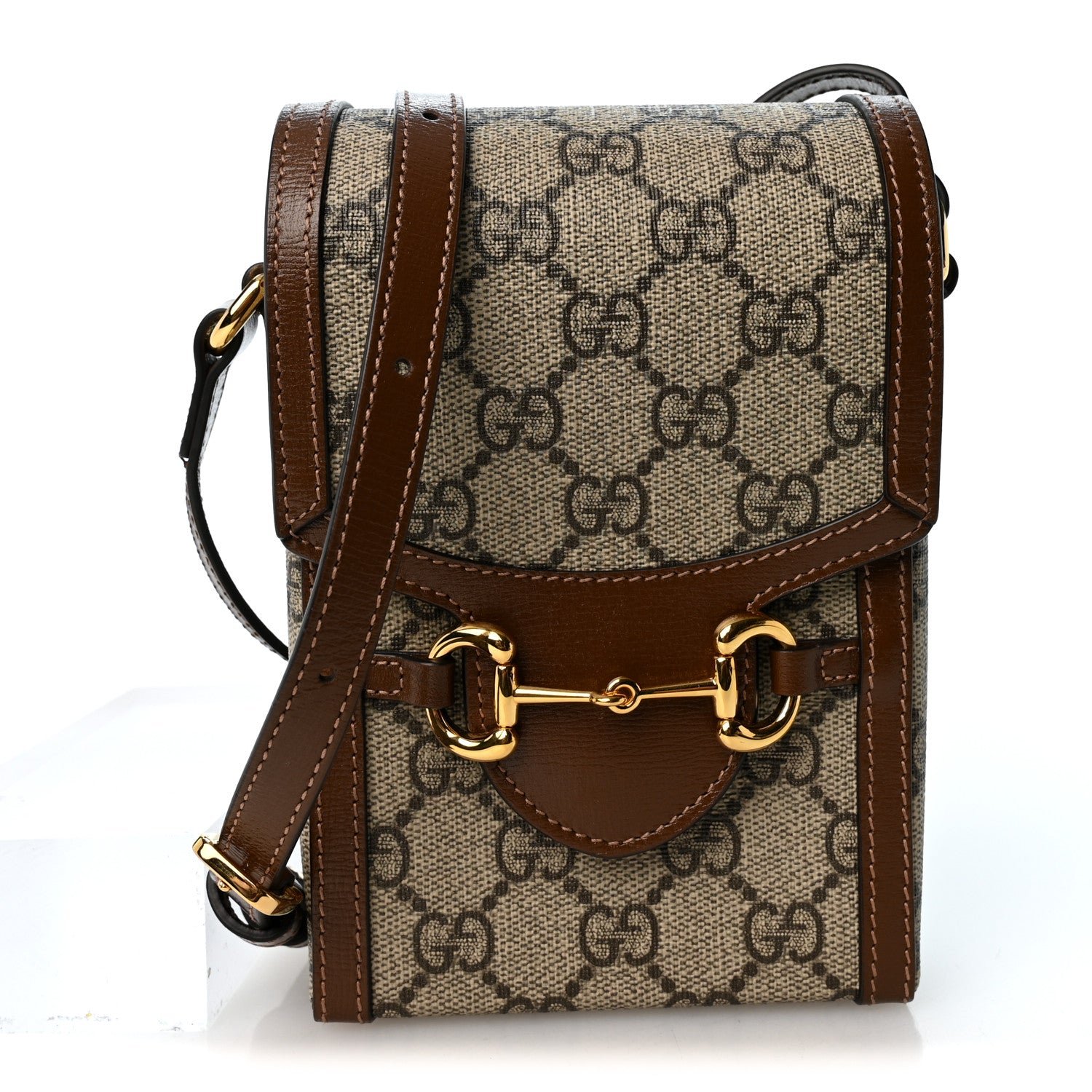 Gucci GG Supreme Monogram Mini Horsebit 1955 Crossbody Bag Beige Brown Sugar