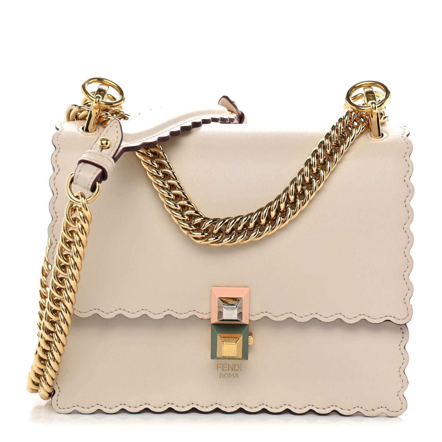 Fendi Vitello Liberty Scalloped Studded Small Kan I Shoulder Bag Camelia