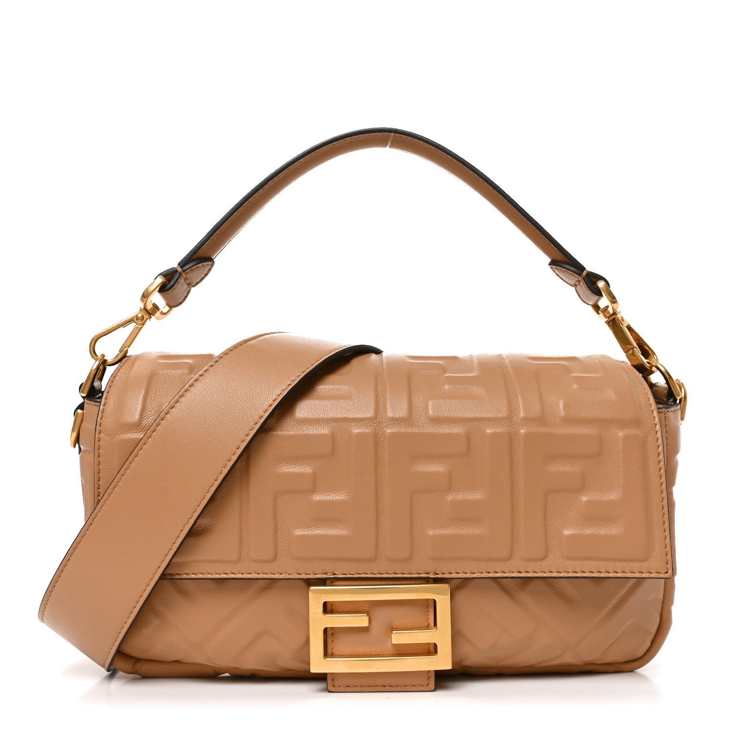 Fendi Nappa FF 1974 Embossed Baguette Miele Scuro