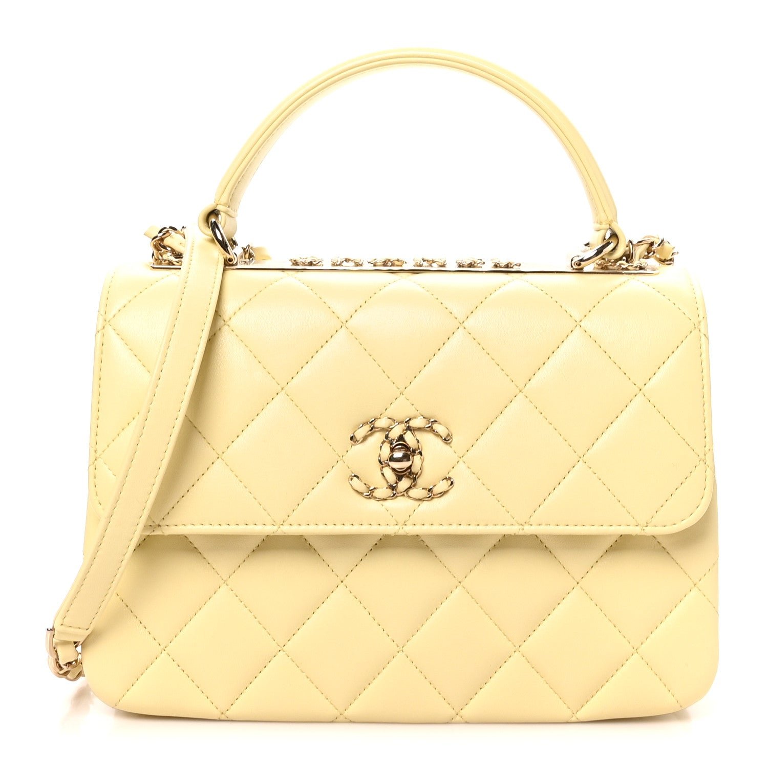 Chanel Lambskin Quilted Small Trendy Chain CC Dual Handle Flap Bag Yellow