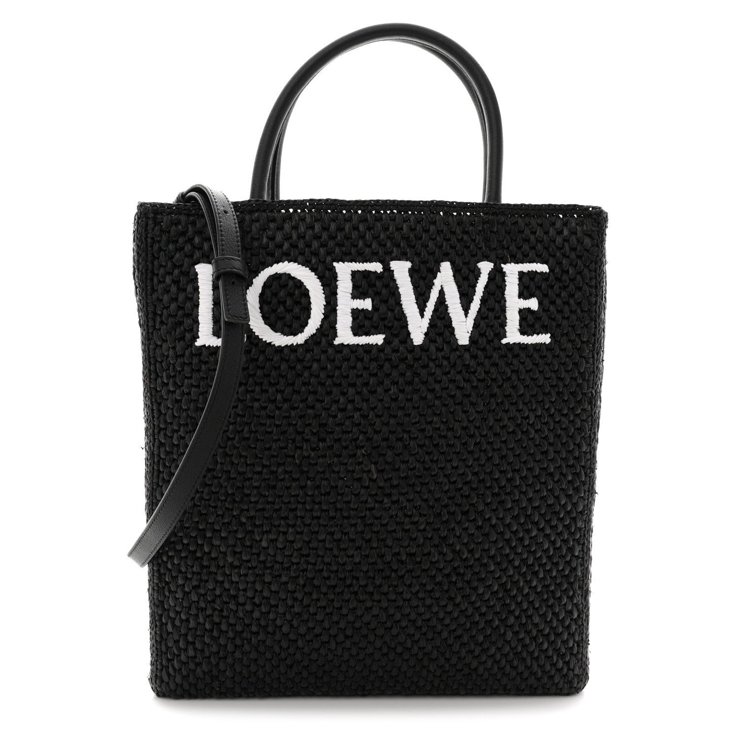 Loewe Raffia Calfskin Standard A4 Tote Bag Black