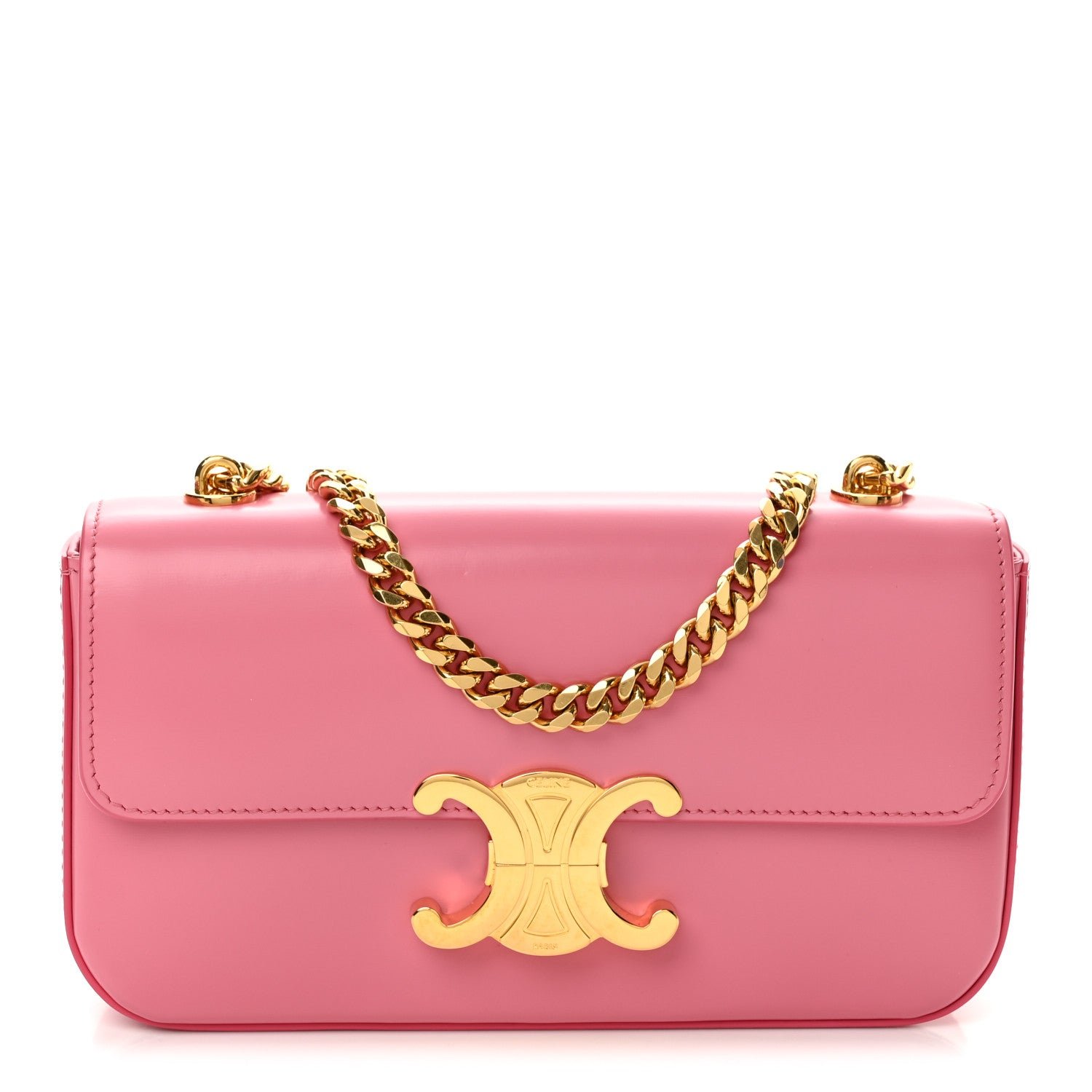 Celine Shiny Calfskin Claude Chain Shoulder Bag Rose