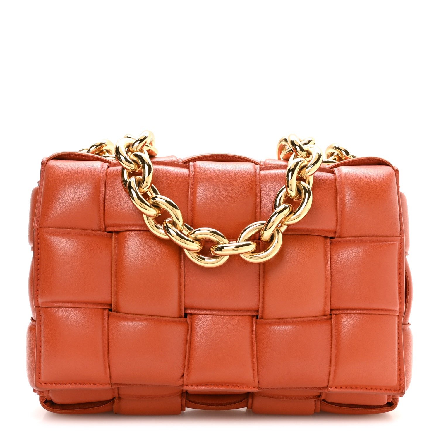 Bottega Veneta Lambskin Maxi Intreccio Padded Chain Cassette Crossbody Bag Maple