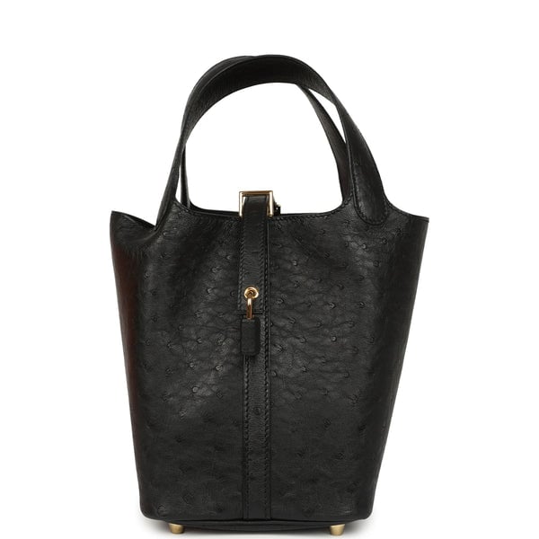 Hermes Hermes Picotin Lock 18 Black Ostrich Gold Hardware