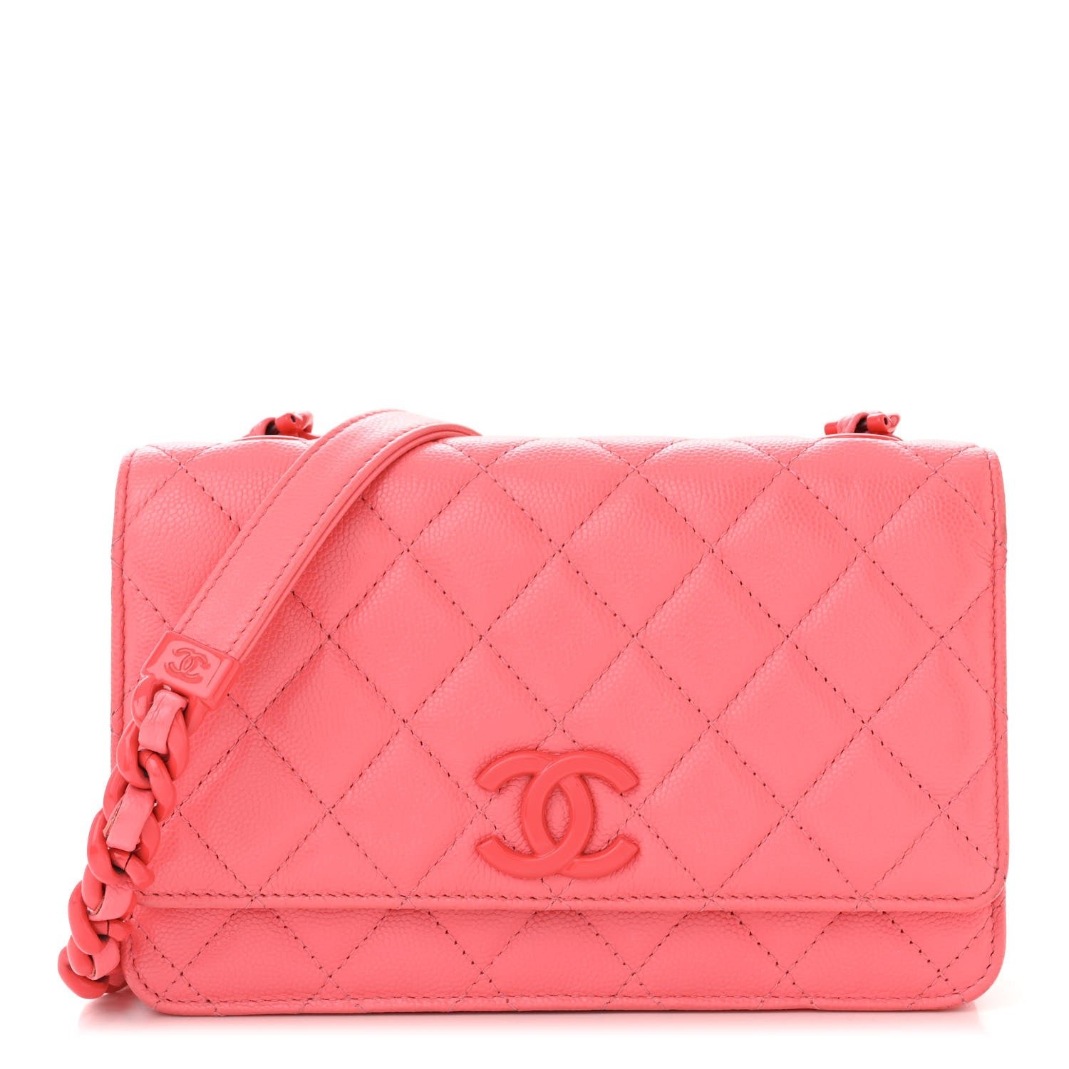 Chanel Caviar Quilted My Everything Wallet On Chain WOC Dark Coral
